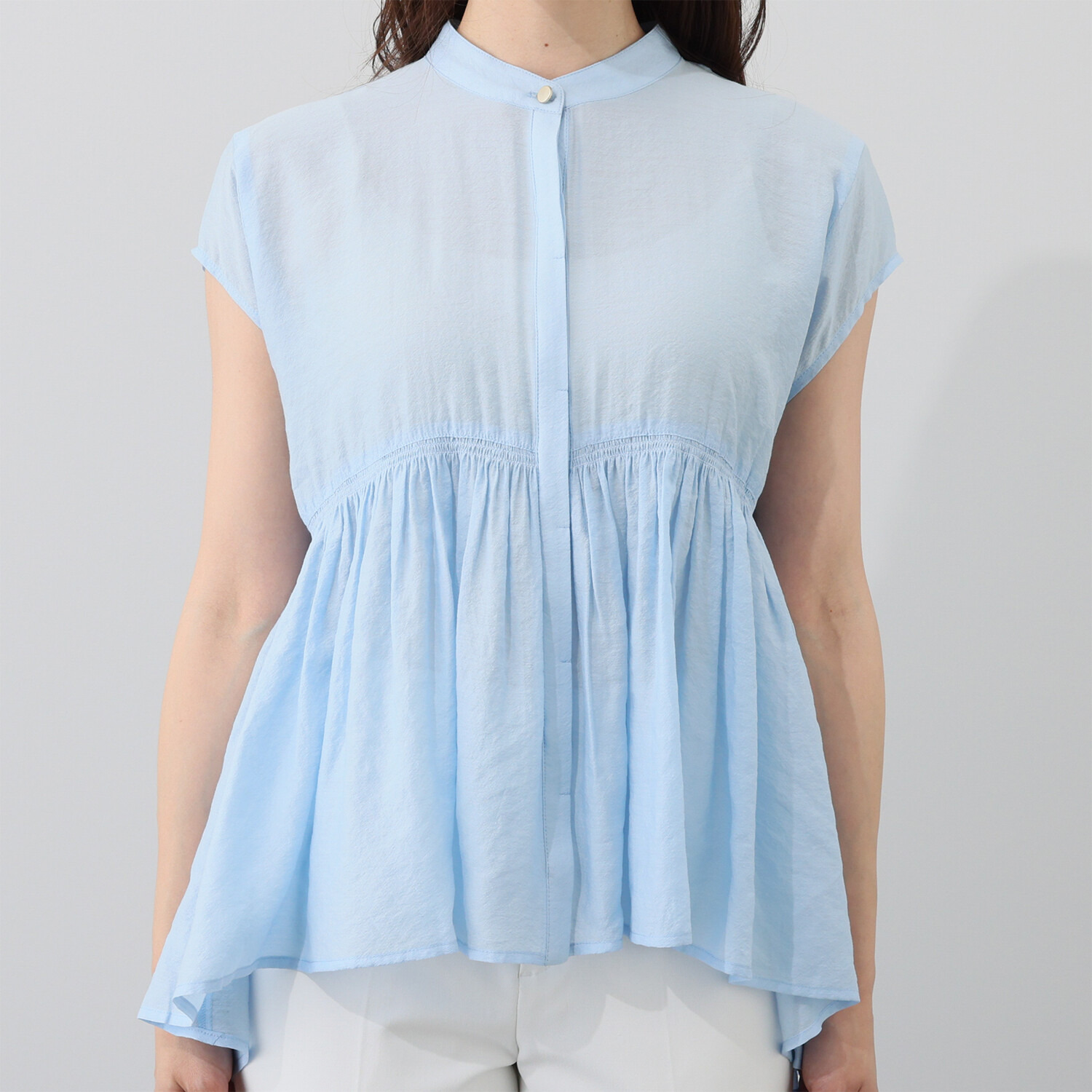 チーロ 接触冷感 涼やかなシアーペプラム ギャザーブラウス