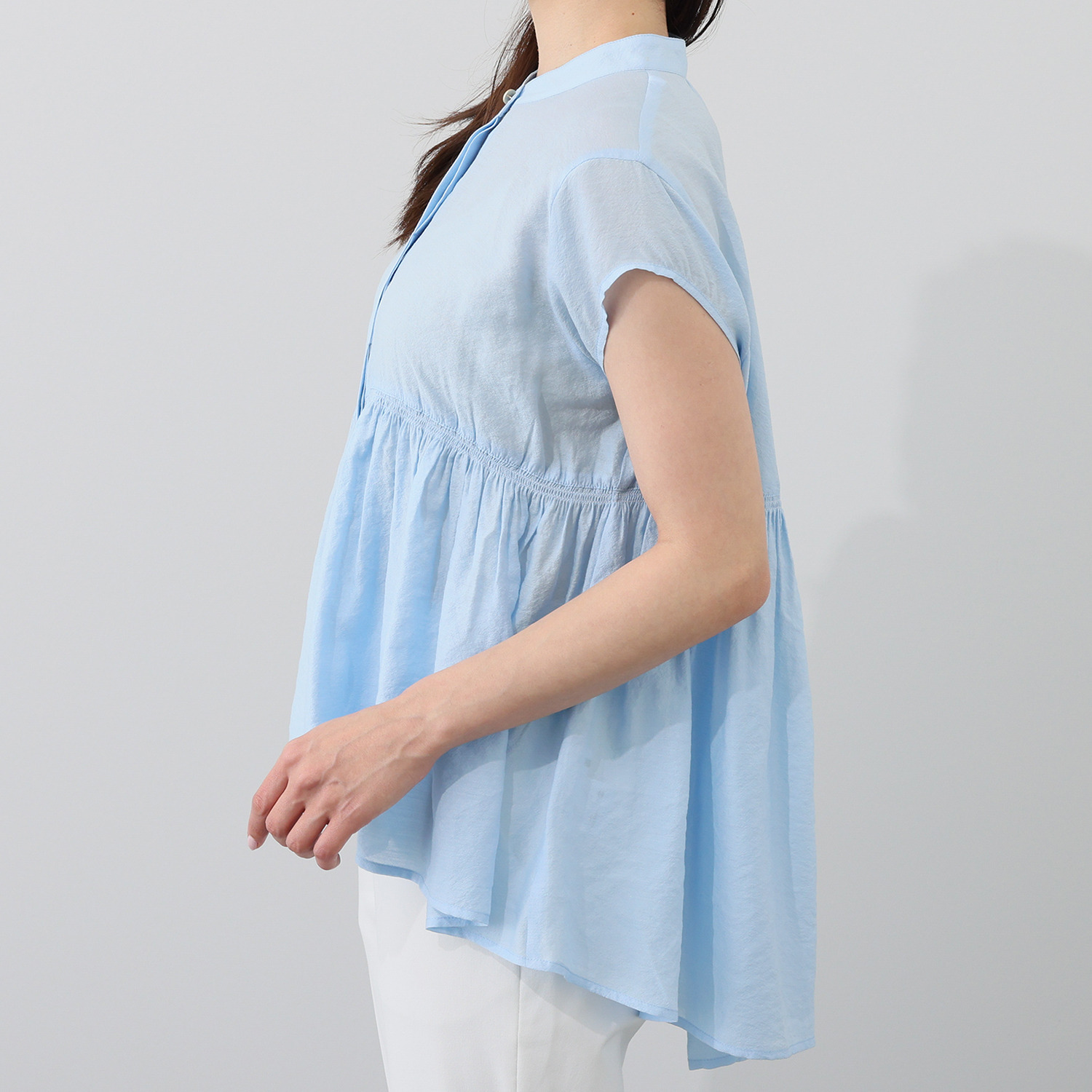 チーロ 接触冷感 涼やかなシアーペプラム ギャザーブラウス