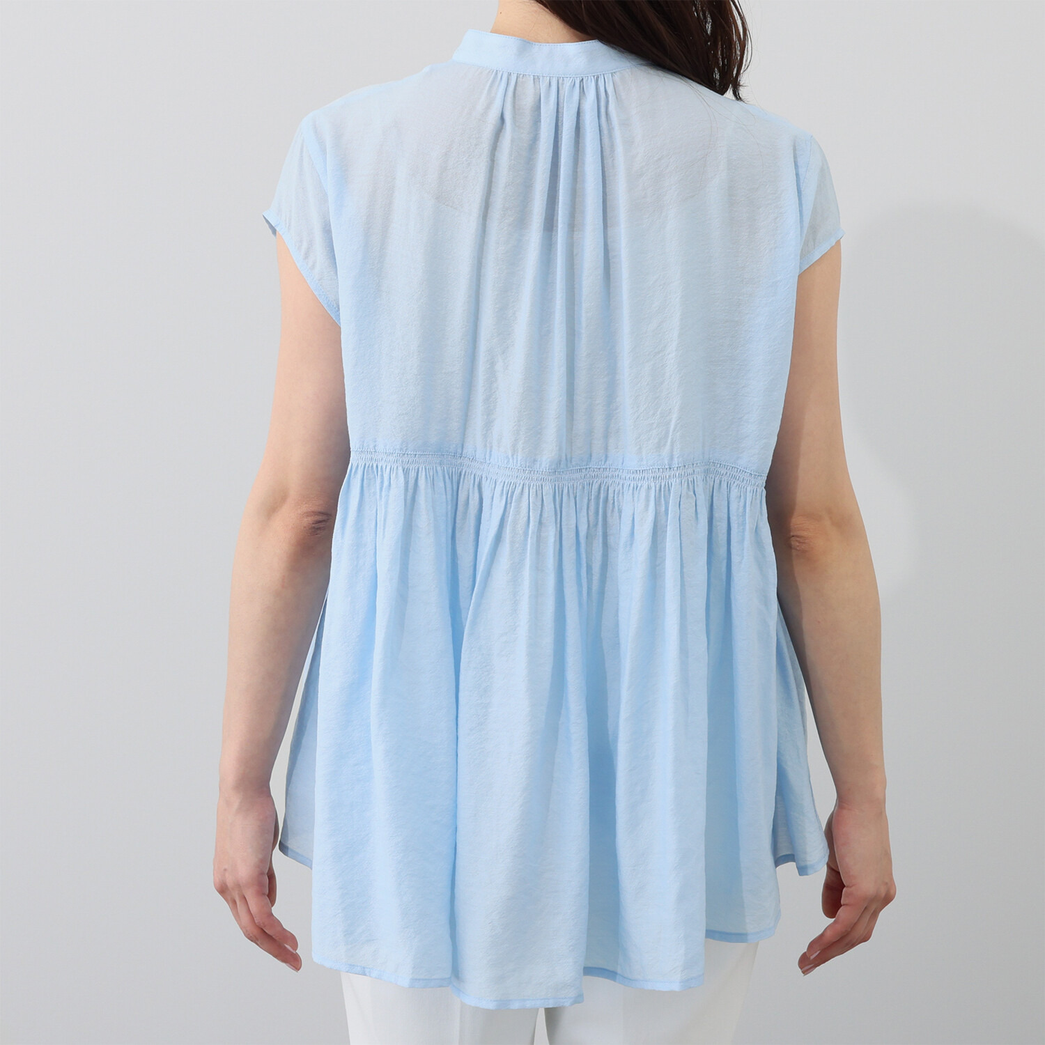 チーロ 接触冷感 涼やかなシアーペプラム ギャザーブラウス