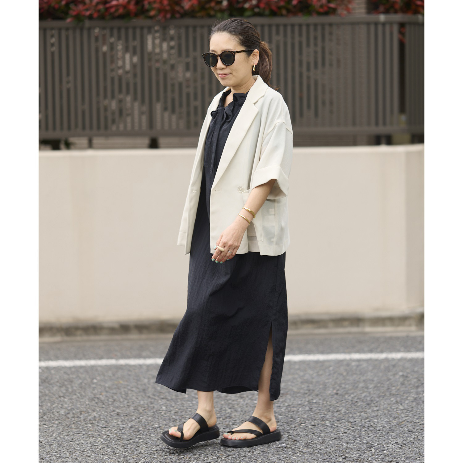 チーロ 接触冷感 スタイルアップ フリルギャザー ワンピース