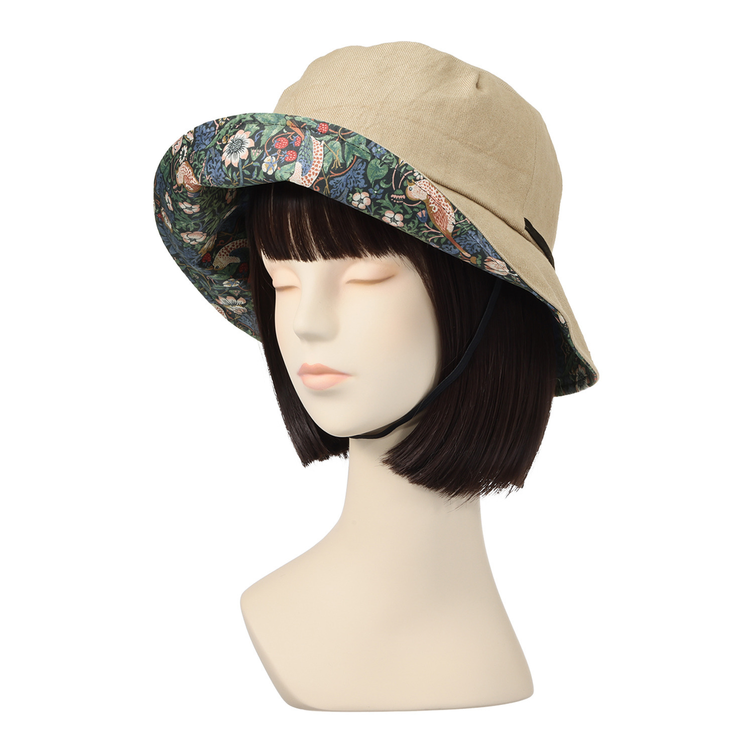 ＵＶカット リネン１００％ ウィリアム・モリス つば裏プリントハット