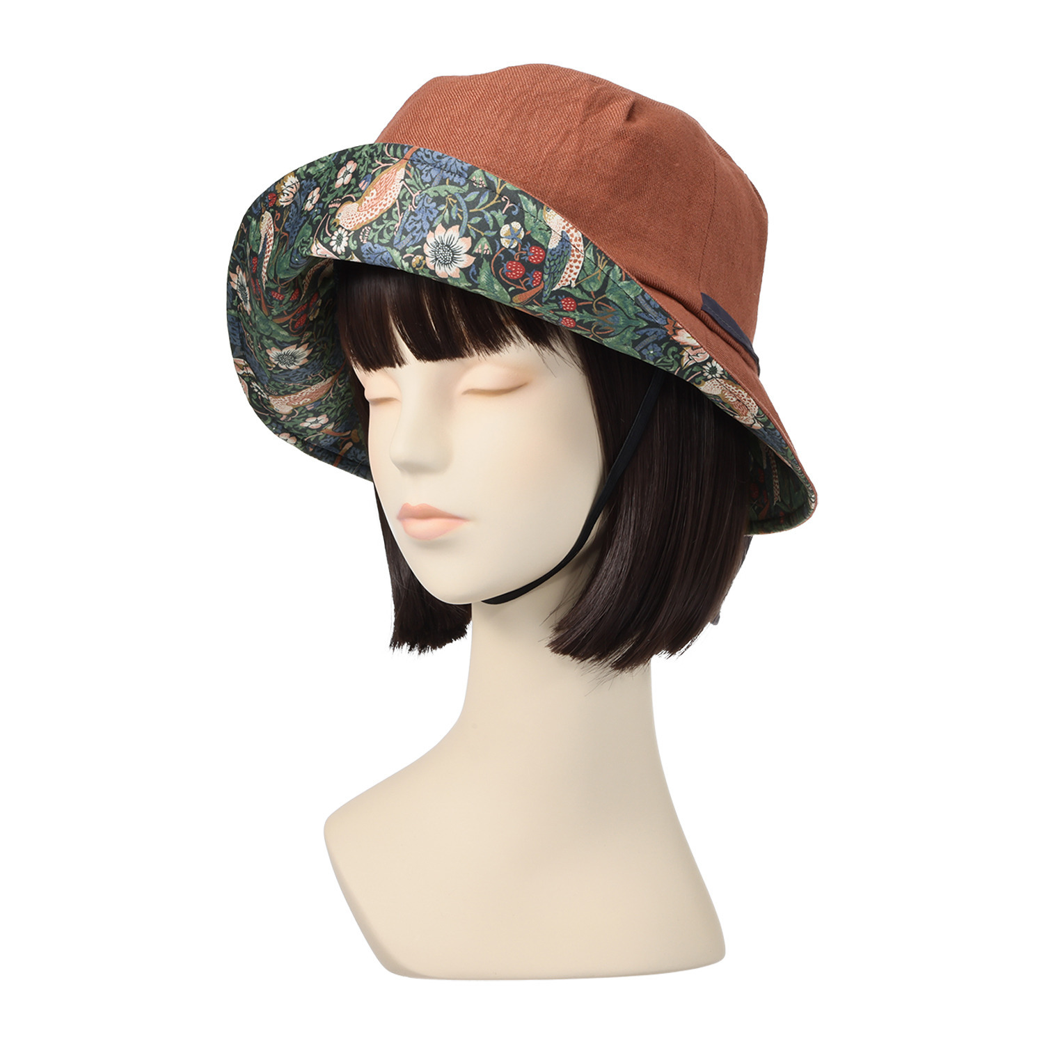 ＵＶカット リネン１００％ ウィリアム・モリス つば裏プリントハット