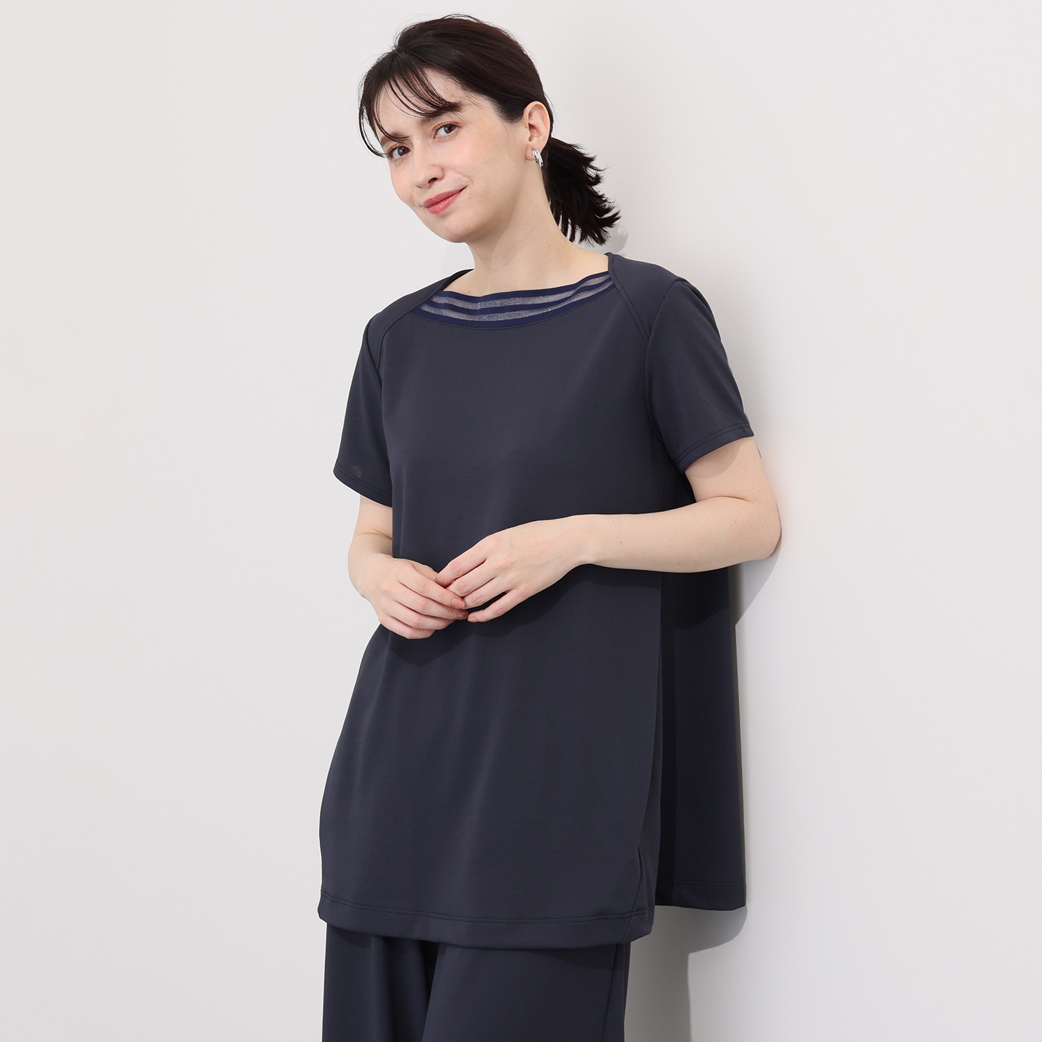 ＨＫビアン ＵＶカット・吸水速乾 コットンタッチ シアーリブ使い チュニックＴシャツ