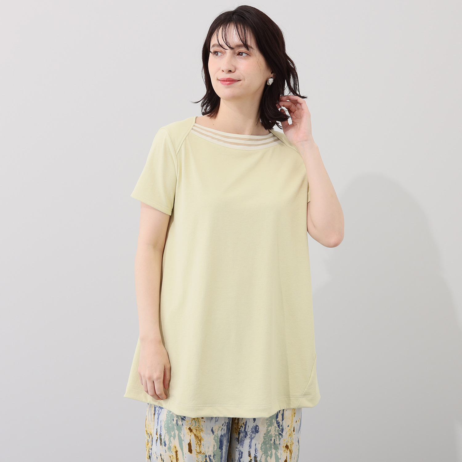 ＨＫビアン ＵＶカット・吸水速乾 コットンタッチ シアーリブ使い チュニックＴシャツ