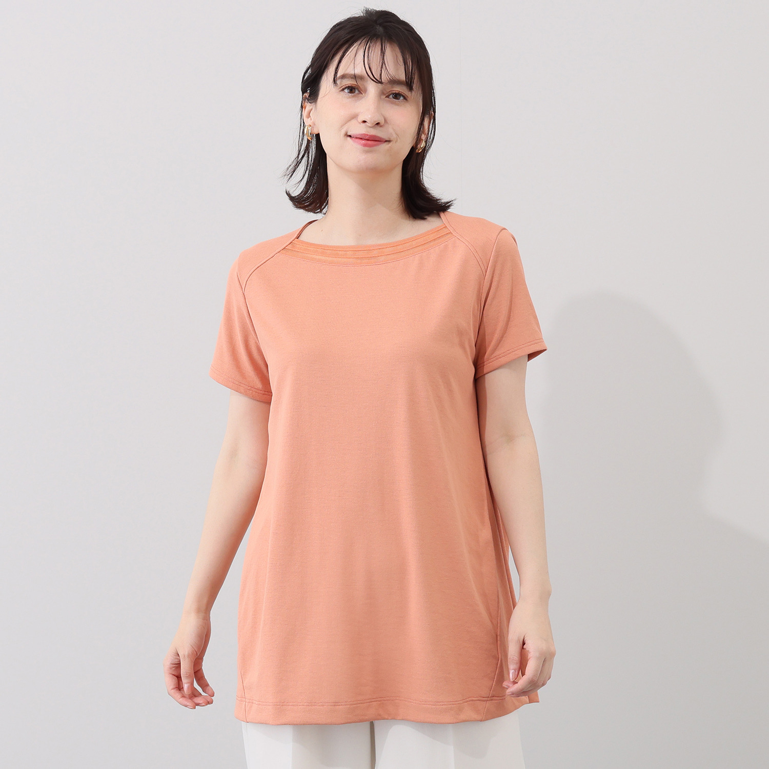 ＨＫビアン ＵＶカット・吸水速乾 コットンタッチ シアーリブ使い チュニックＴシャツ