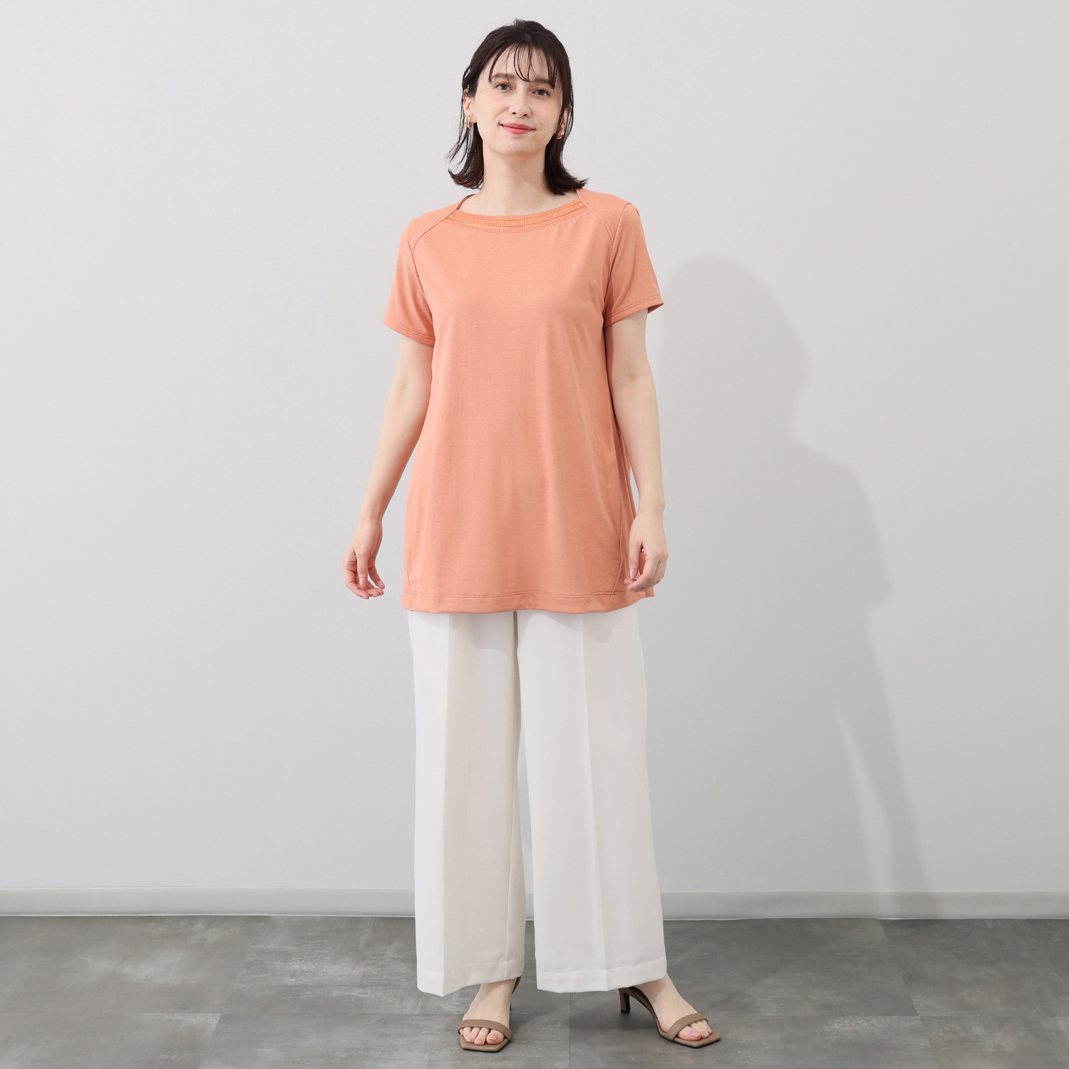 ＨＫビアン ＵＶカット・吸水速乾 コットンタッチ シアーリブ使い チュニックＴシャツ