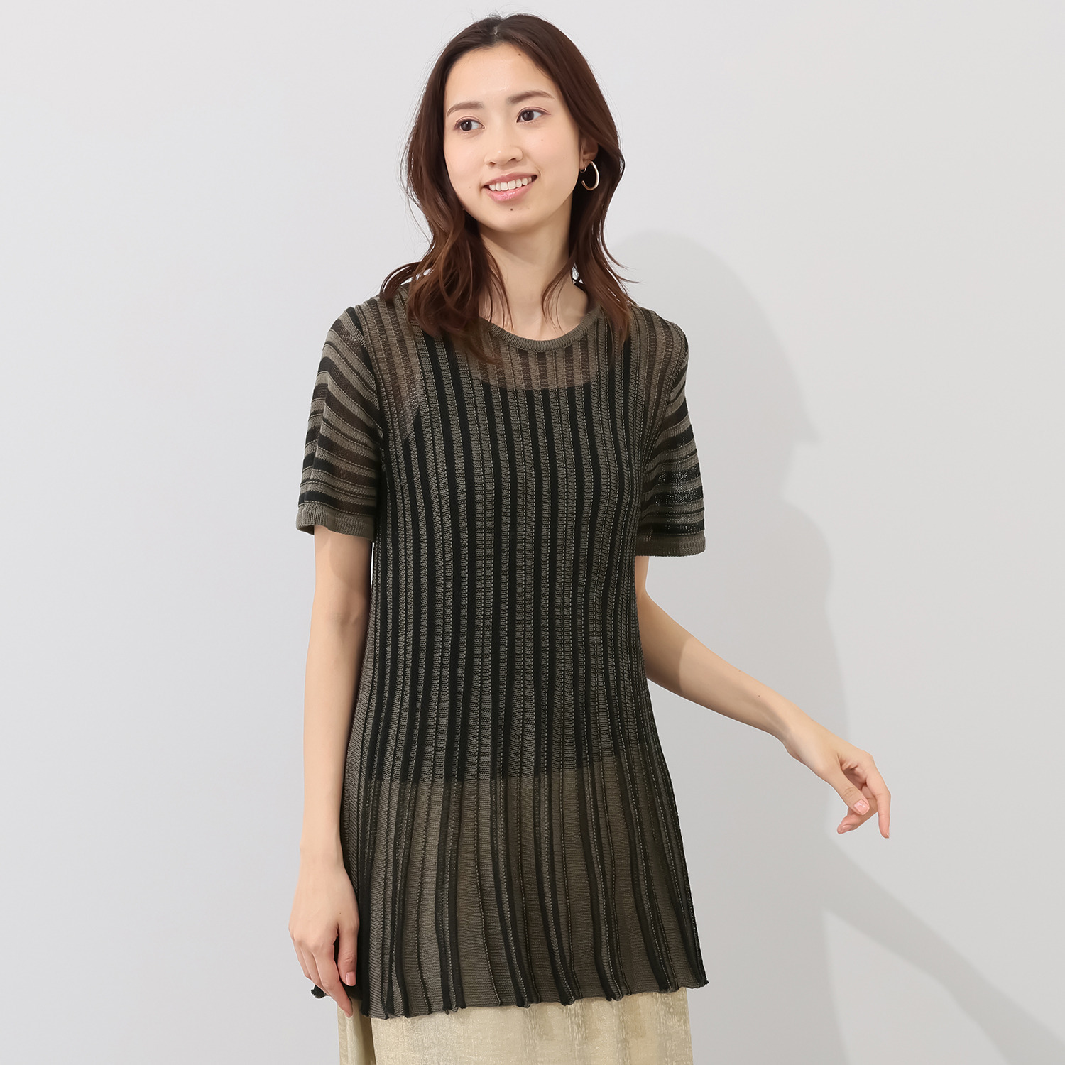 ダリュ　リファインド ストライプ柄 ペプラム チュニック