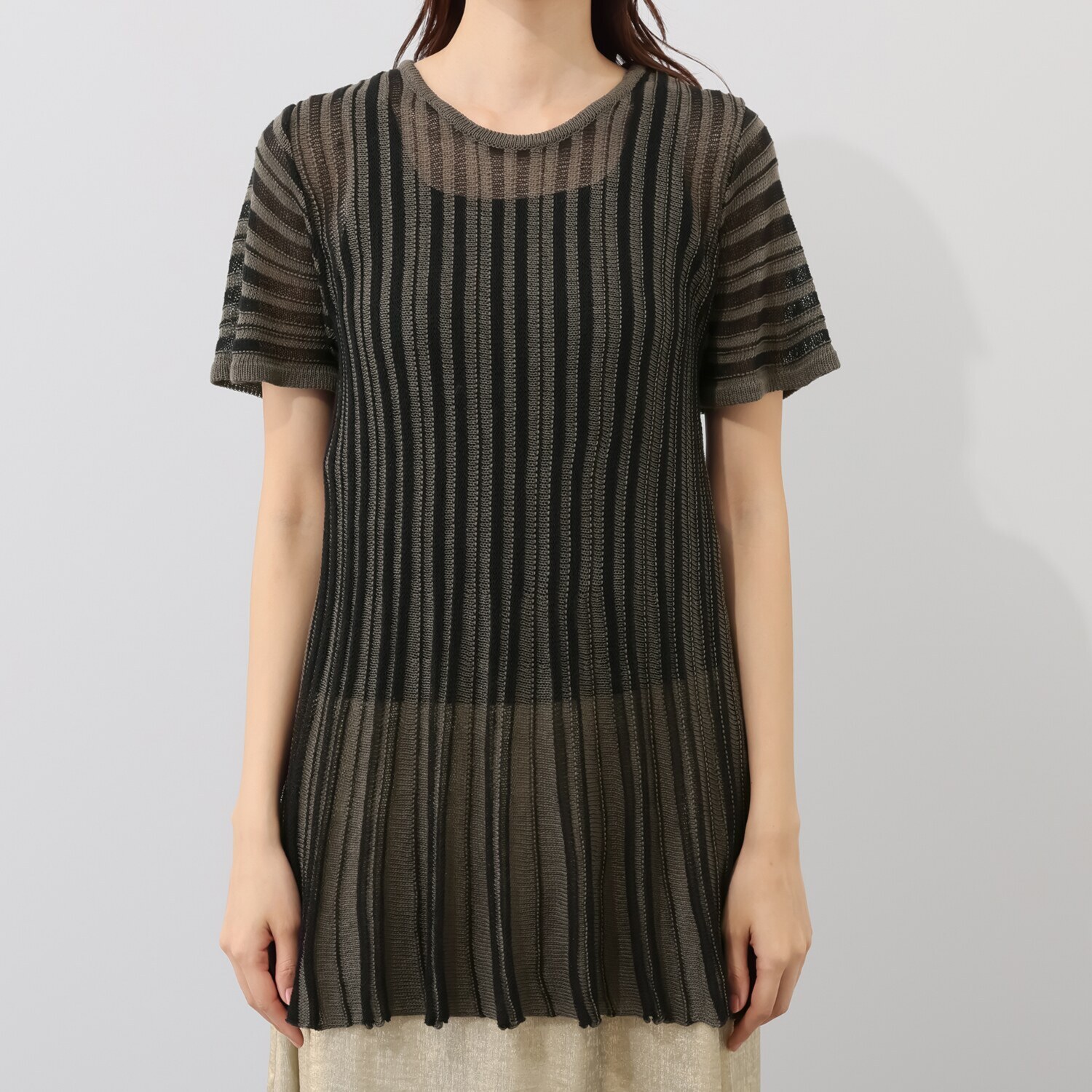 ダリュ　リファインド ストライプ柄 ペプラム チュニック