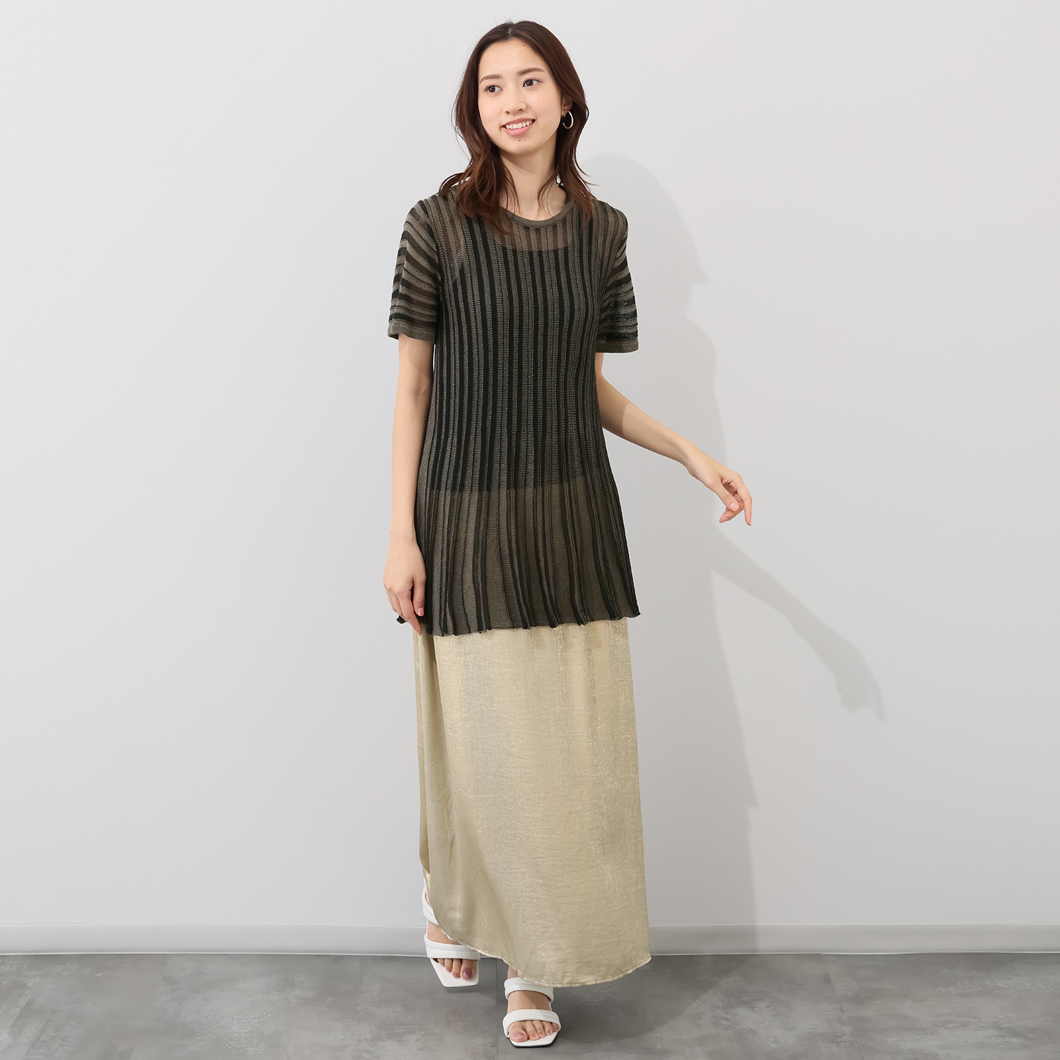 ダリュ　リファインド ストライプ柄 ペプラム チュニック