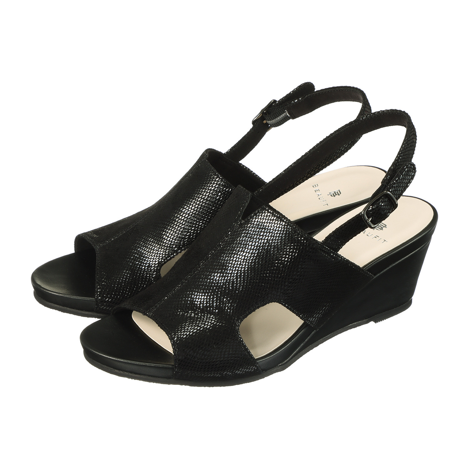 ビューフィット 日本製 脚を美しく魅せる！ 牛革・ゆったり３Ｅ 足元軽やか ウェッジサンダル