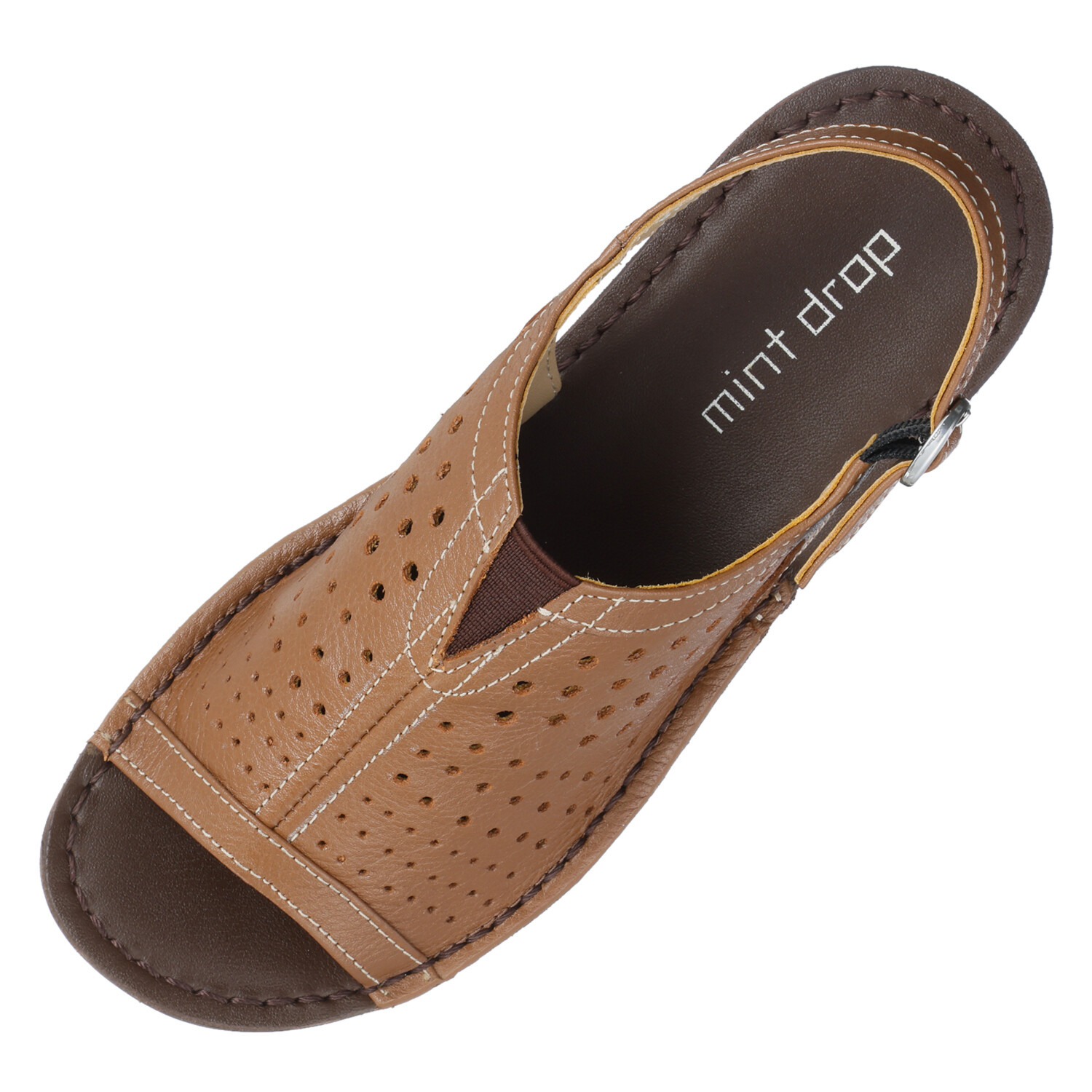 ミントドロップ 牛革 パンチングデザイン 軽量厚底サンダル