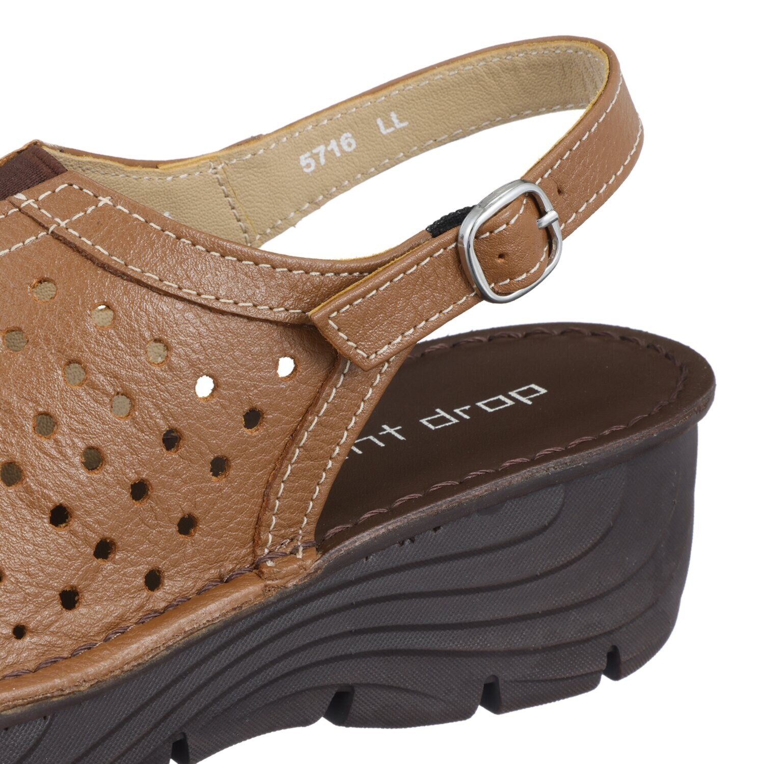 ミントドロップ 牛革 パンチングデザイン 軽量厚底サンダル