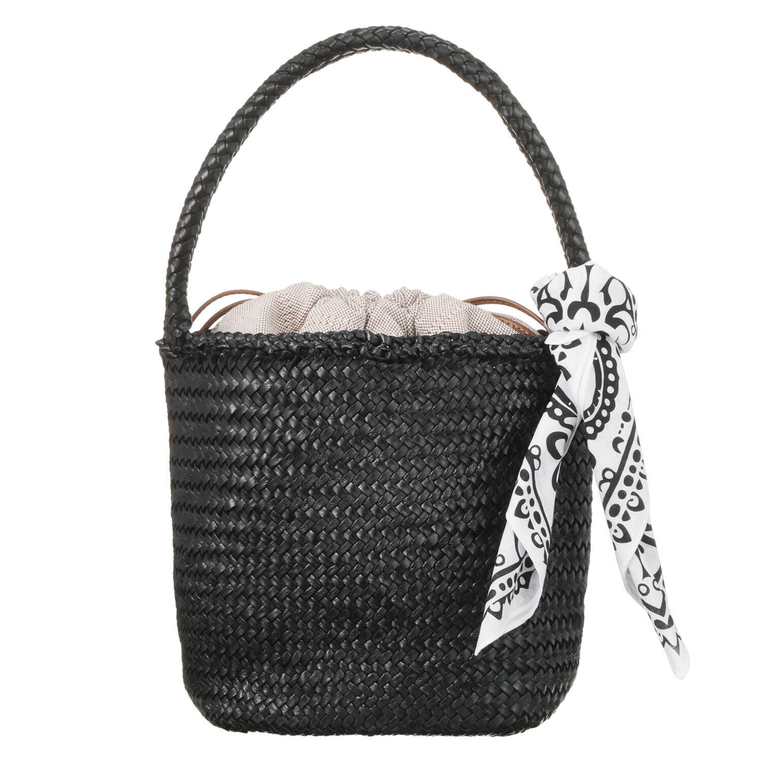 ムジカヴィータ 山羊革 手編みメッシュ バケツ型トートバッグ ＜ハンカチ付＞