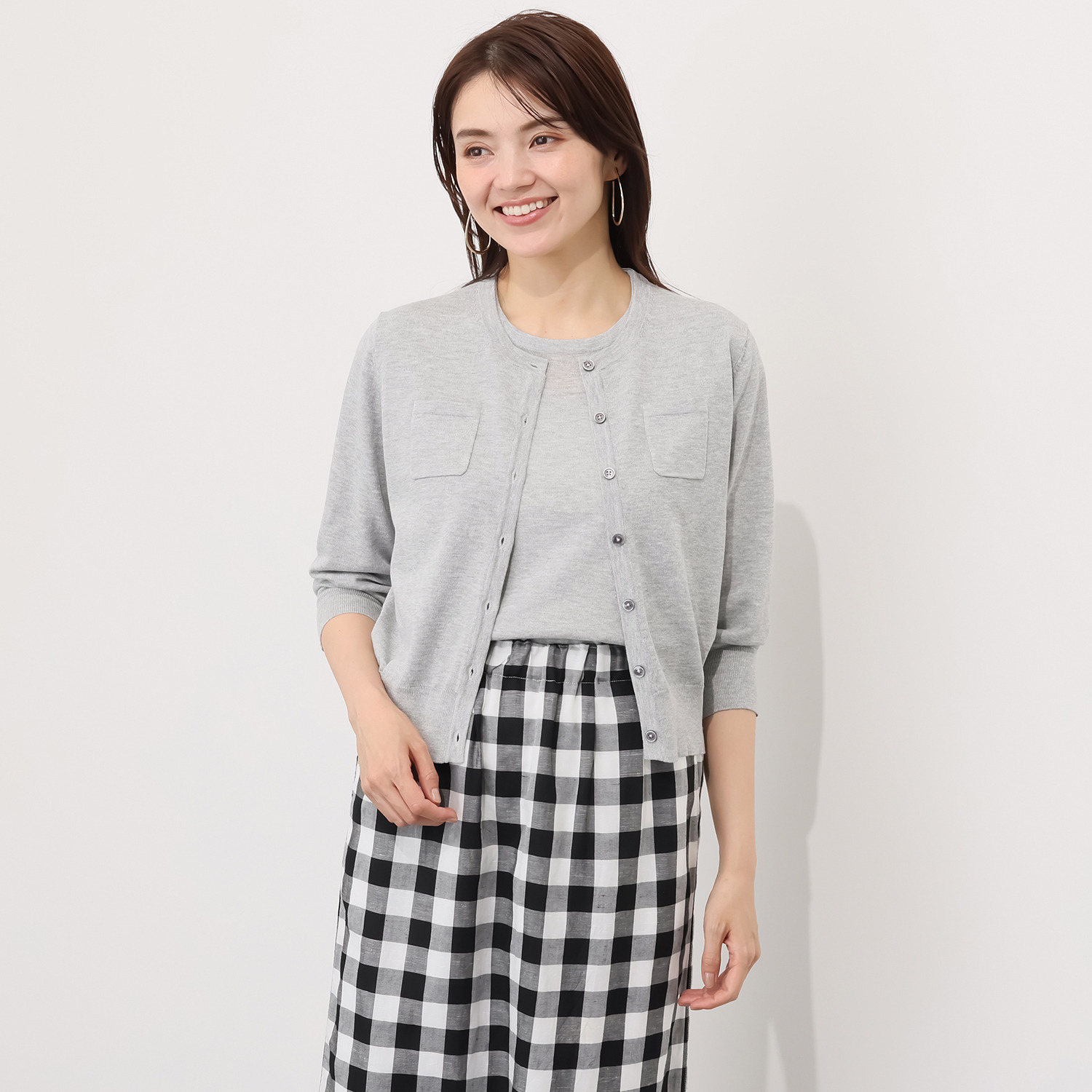 元町ゼラール さらさら天竺 ポケットアクセント カーディガン