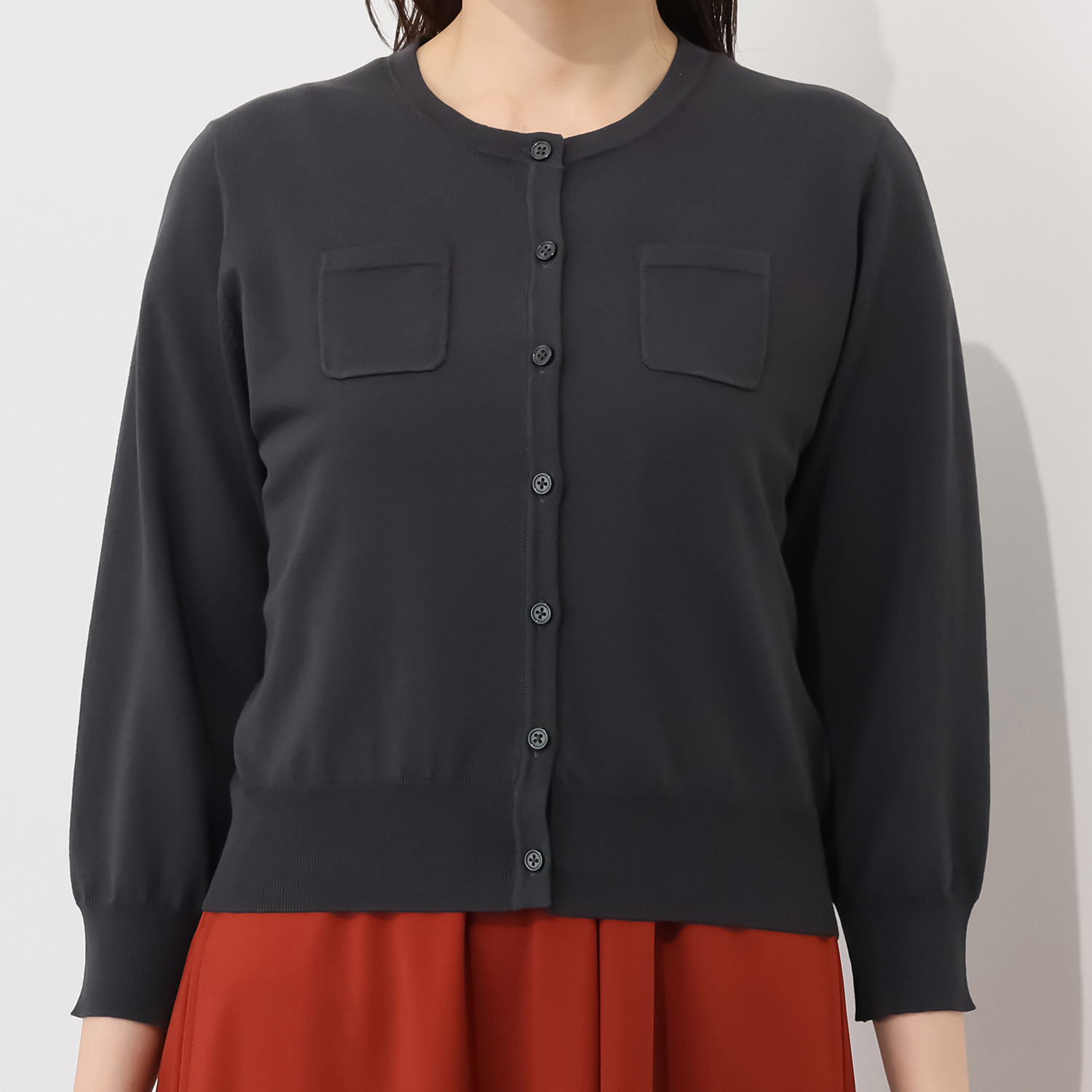 元町ゼラール さらさら天竺 ポケットアクセント カーディガン