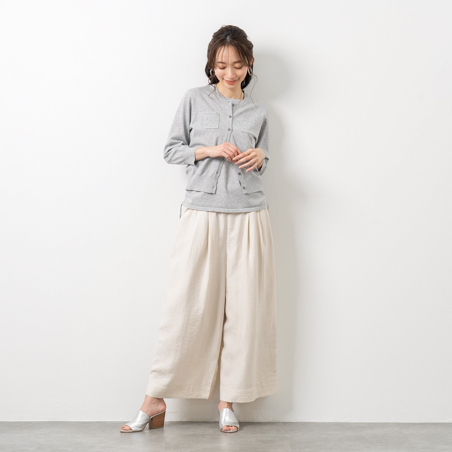 元町ゼラール さらさら天竺 ポケットアクセント カーディガン