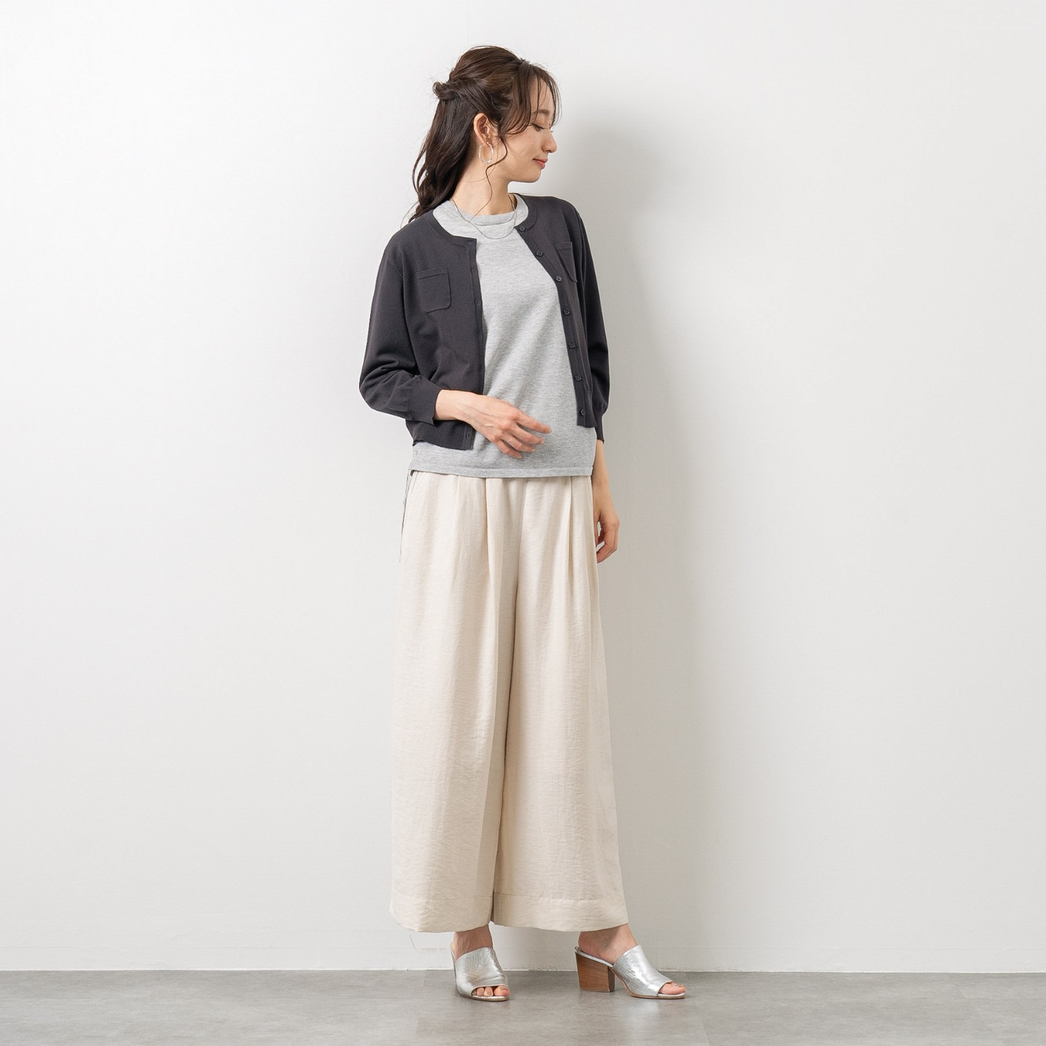 元町ゼラール さらさら天竺 ポケットアクセント カーディガン