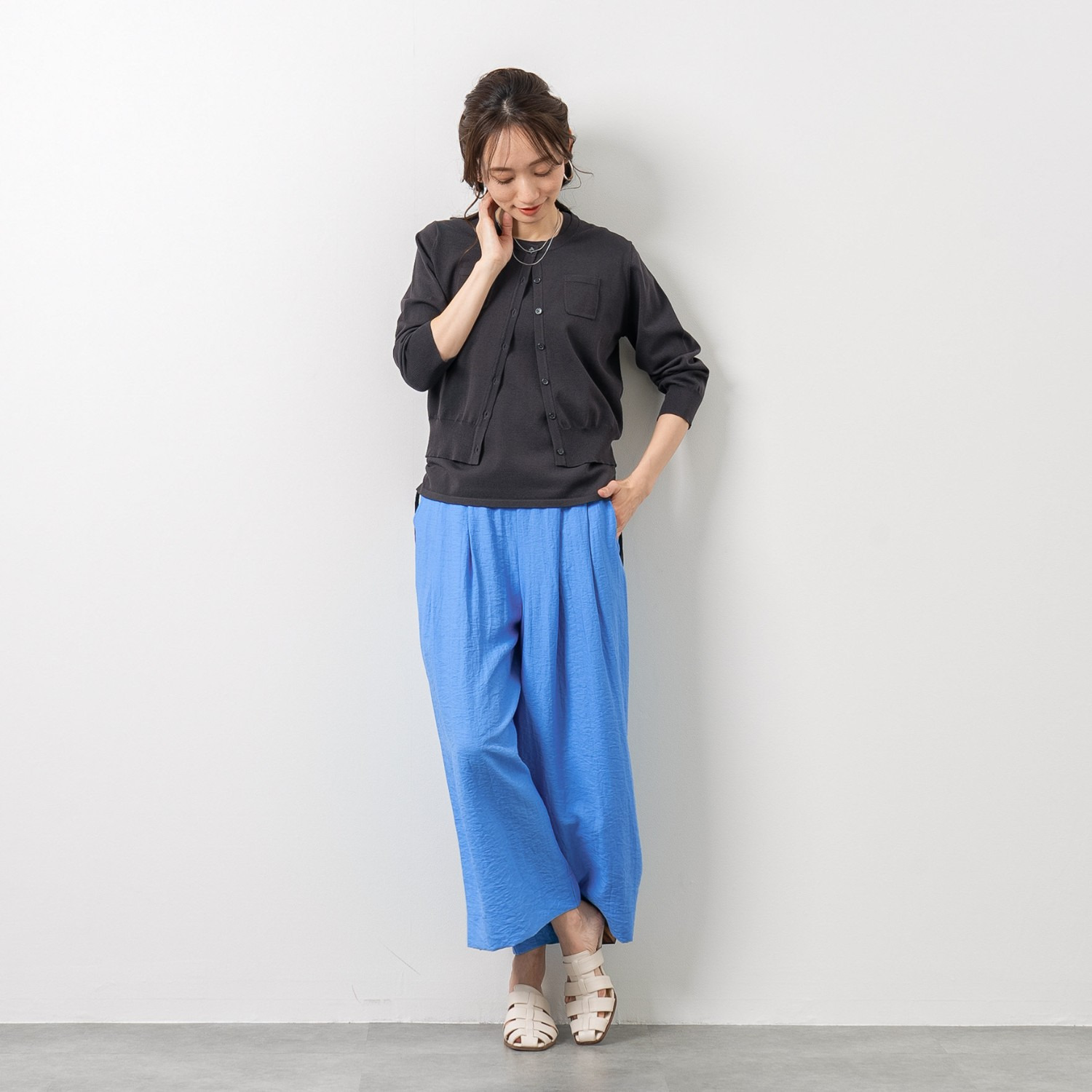 元町ゼラール さらさら天竺 ポケットアクセント カーディガン