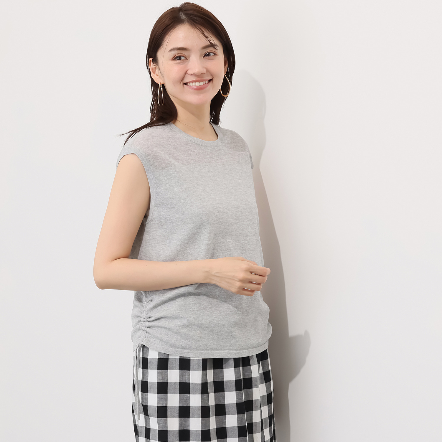 元町ゼラール さらさら天竺 編地切替 ノースリーブプルオーバー