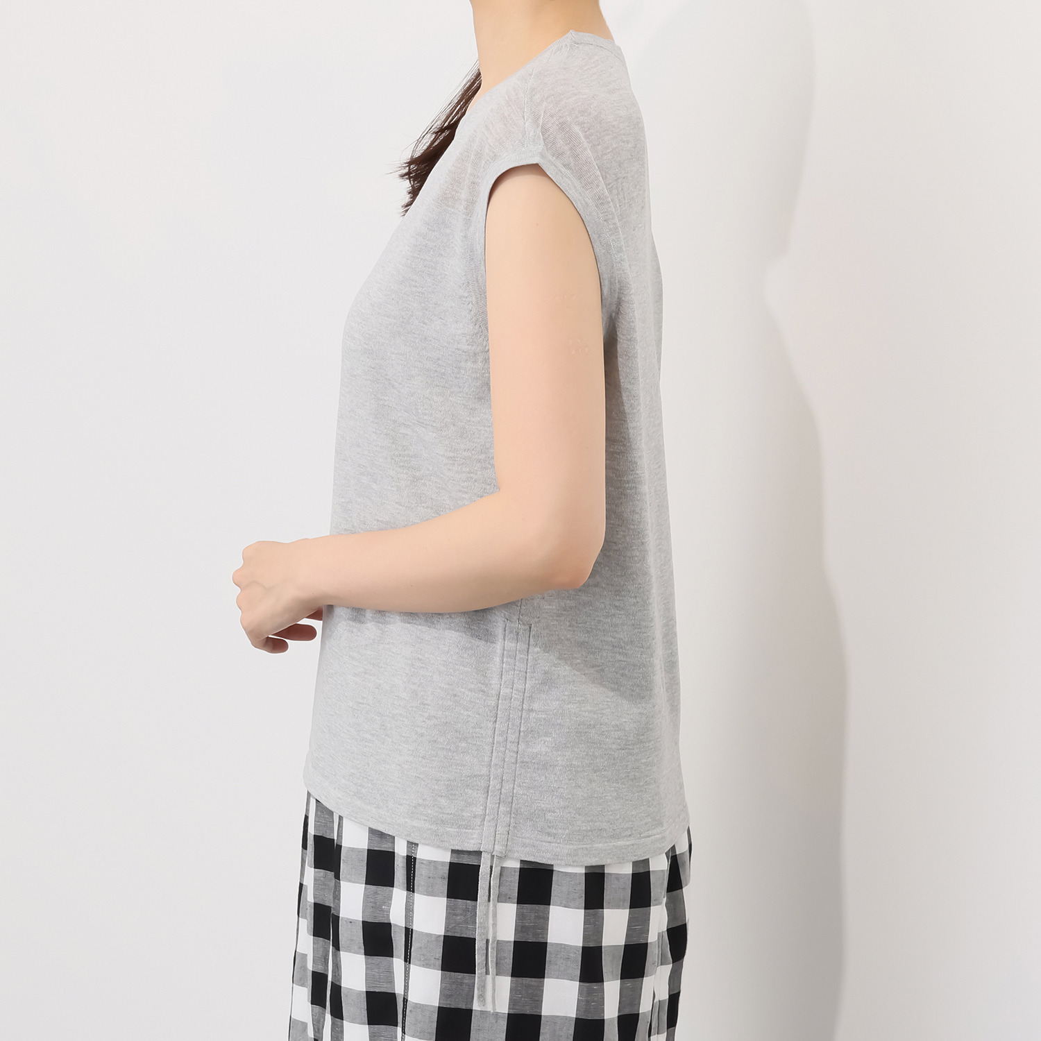 元町ゼラール さらさら天竺 編地切替 ノースリーブプルオーバー