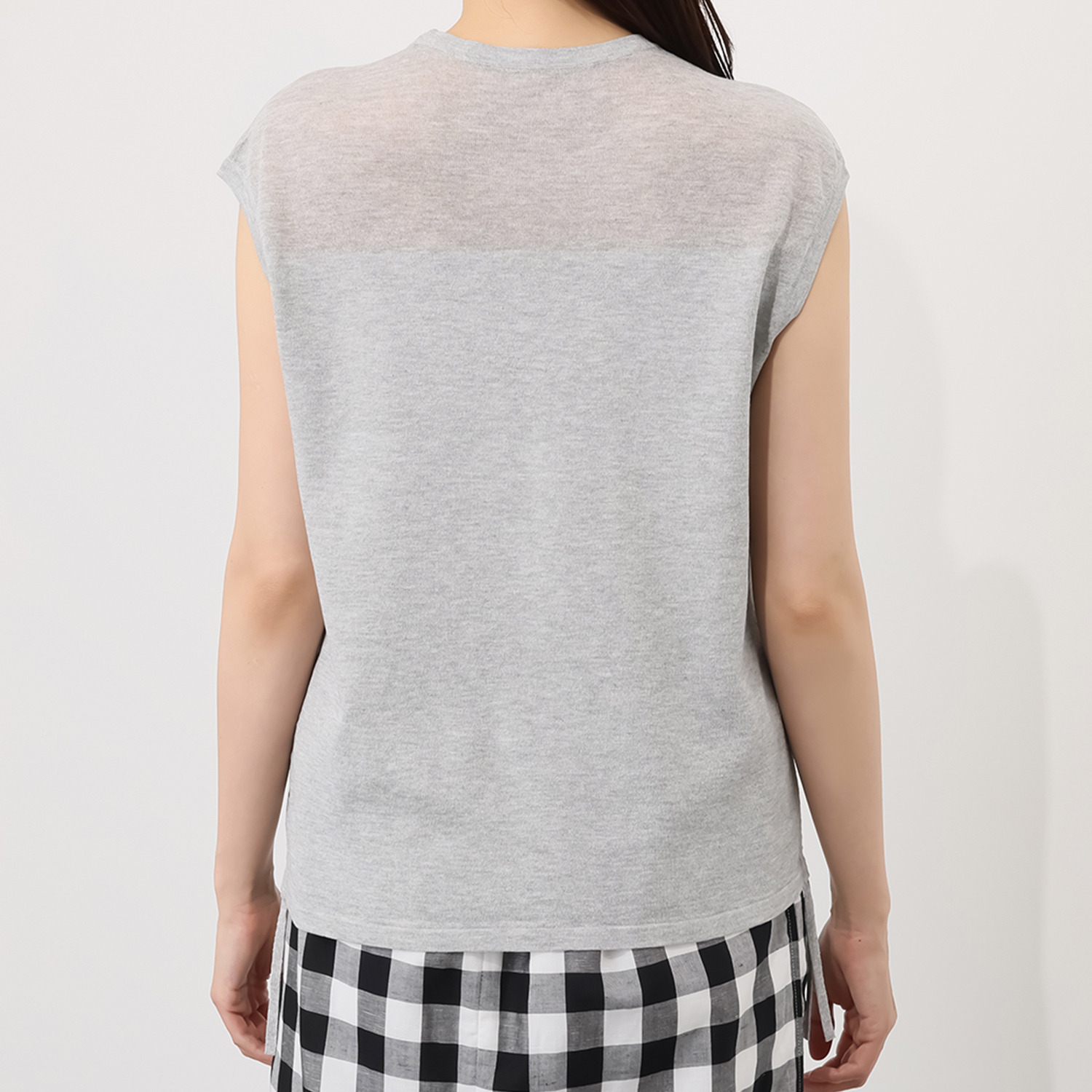 元町ゼラール さらさら天竺 編地切替 ノースリーブプルオーバー