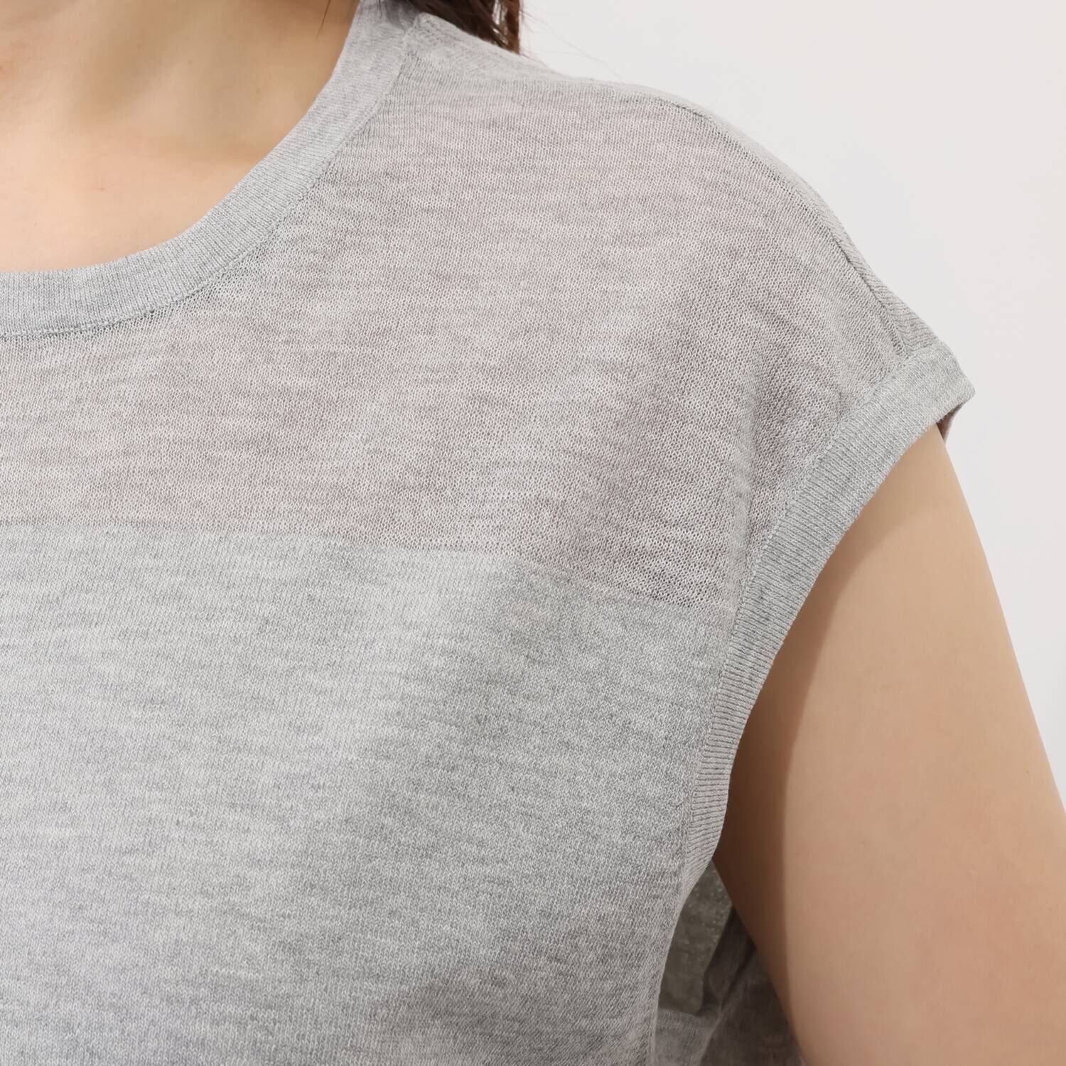 元町ゼラール さらさら天竺 編地切替 ノースリーブプルオーバー