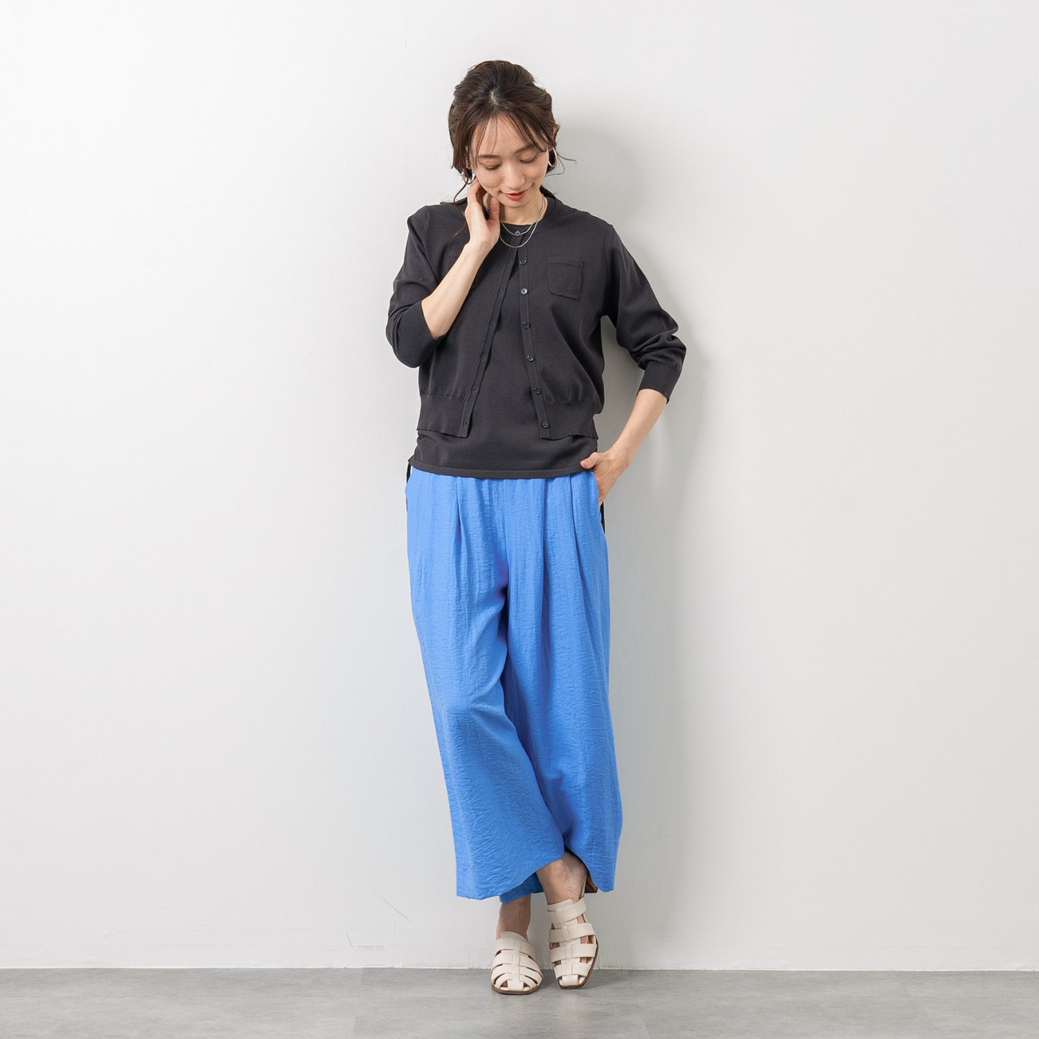 元町ゼラール さらさら天竺 編地切替 ノースリーブプルオーバー