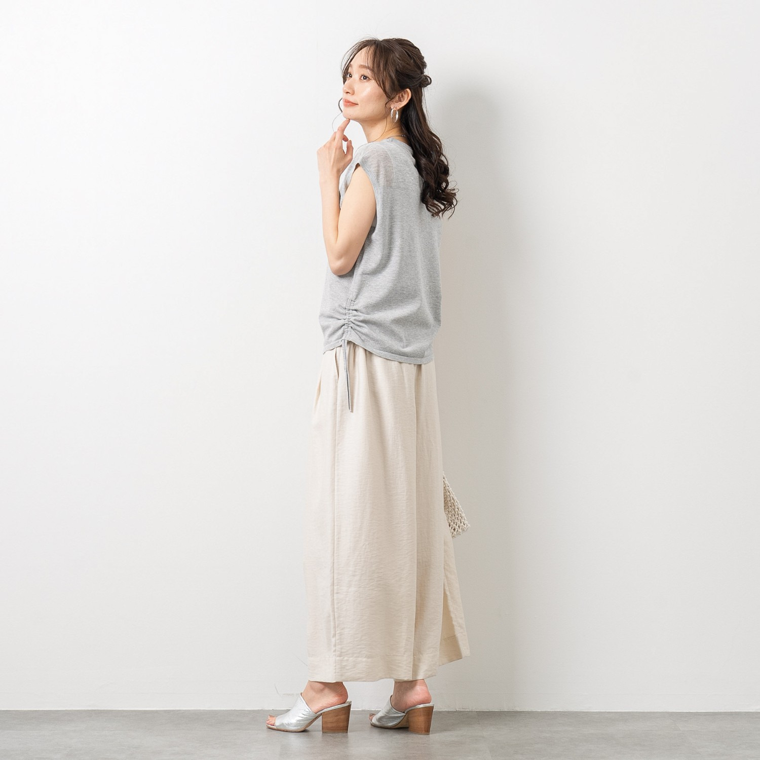 元町ゼラール さらさら天竺 編地切替 ノースリーブプルオーバー