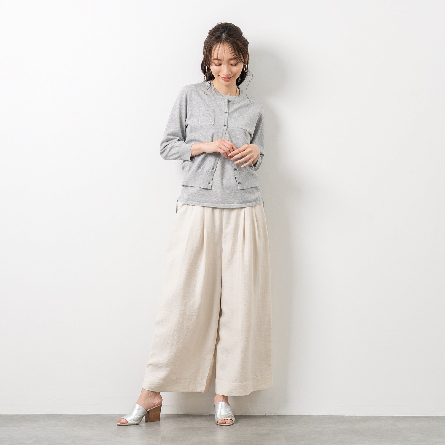 元町ゼラール さらさら天竺 編地切替 ノースリーブプルオーバー