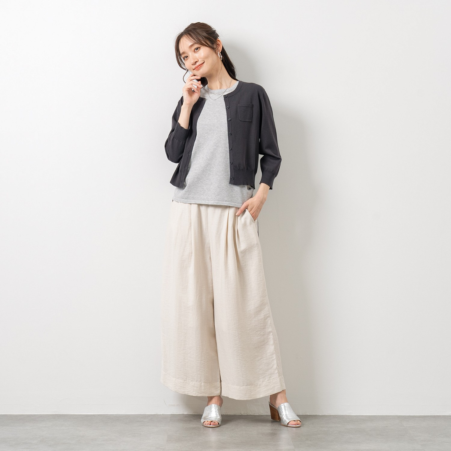 元町ゼラール さらさら天竺 編地切替 ノースリーブプルオーバー