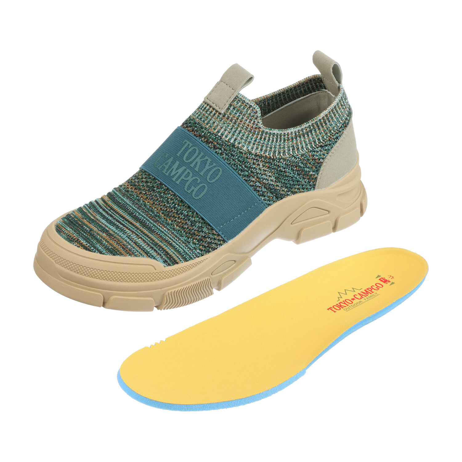 トーキョーキャンプゴー 防水・防滑 ニット素材で着脱ラクラク ボリュームソール スリッポンシューズ