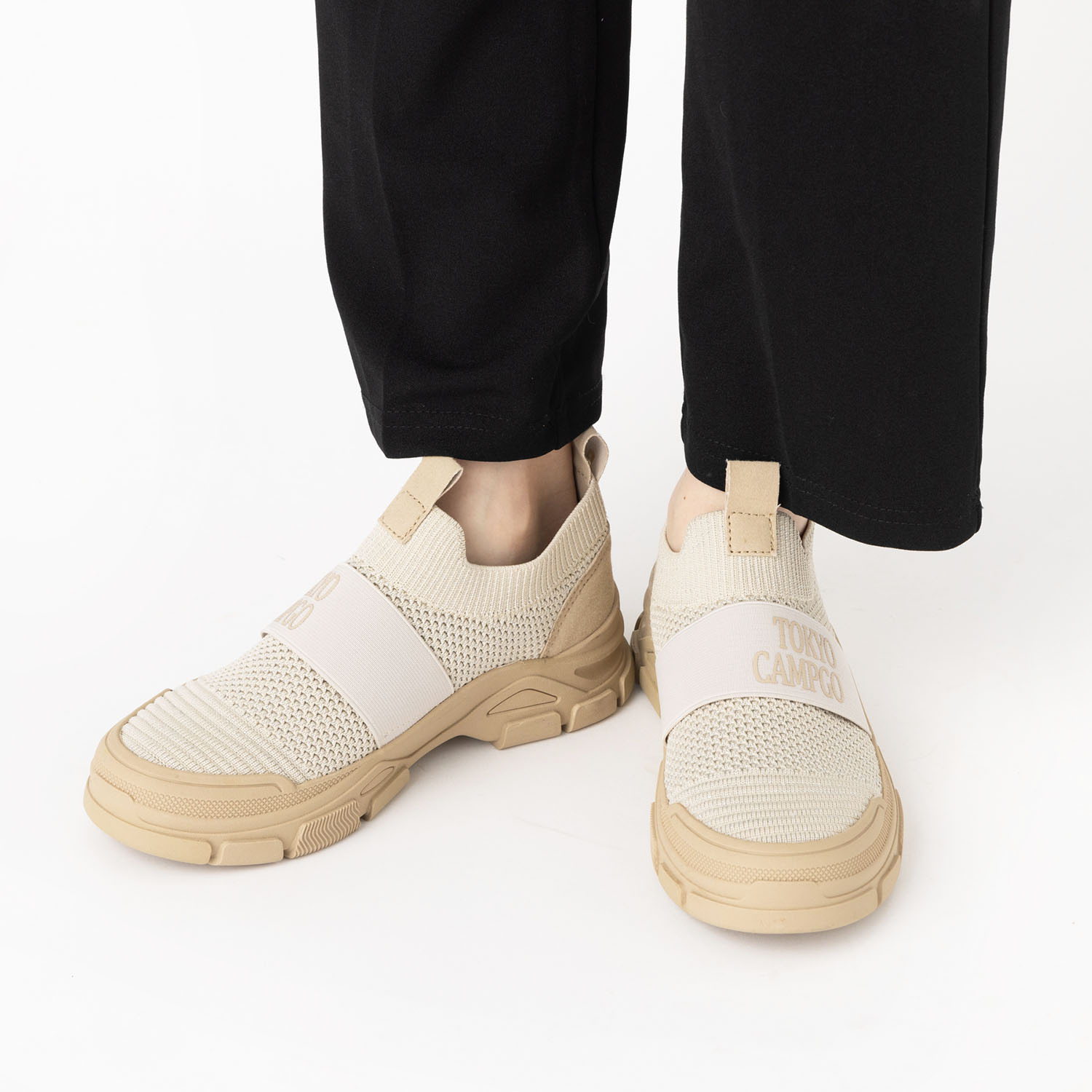 トーキョーキャンプゴー 防水・防滑 ニット素材で着脱ラクラク ボリュームソール スリッポンシューズ