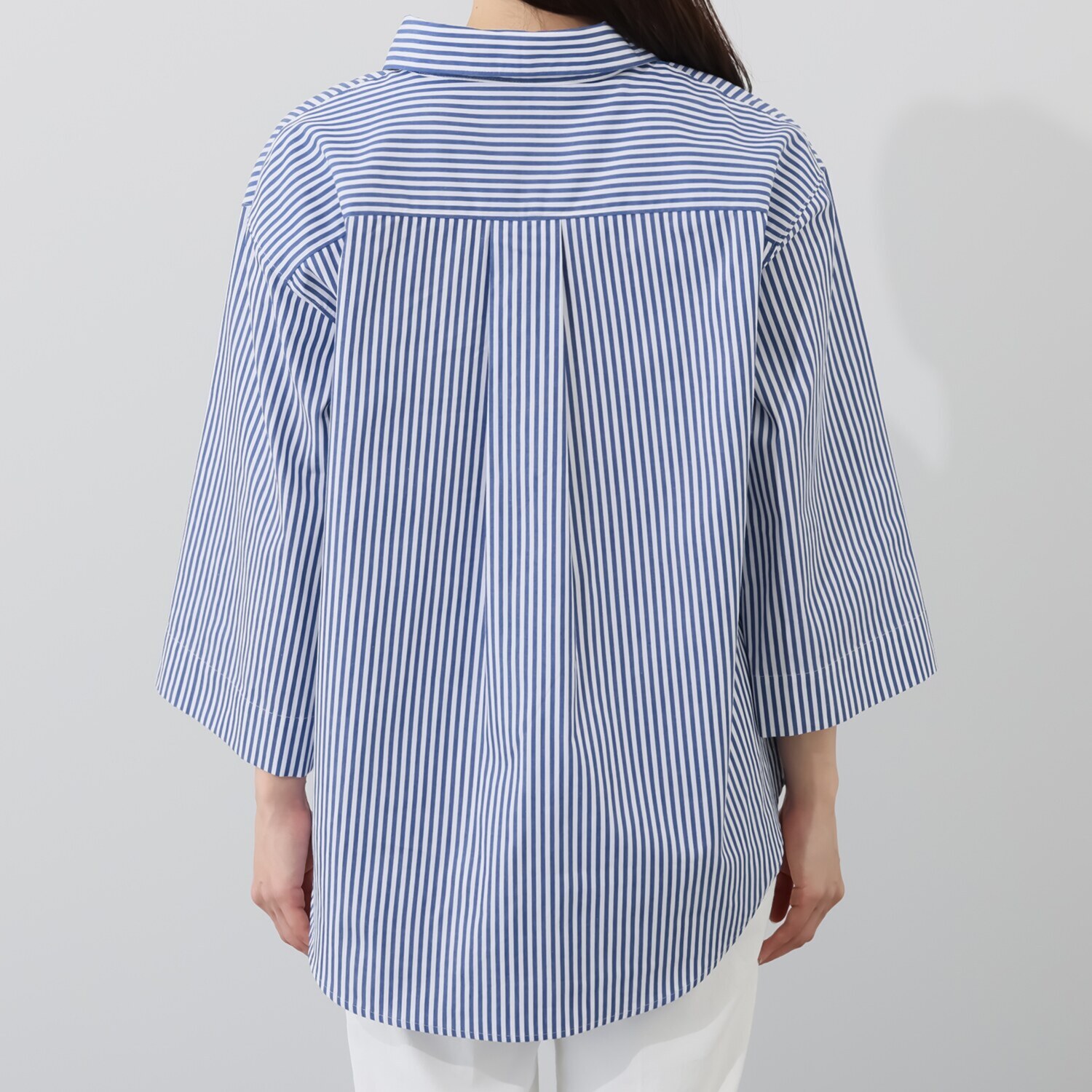 モカサン　ジュンコシマダ コットンストライプ スキッパーカラーシャツ