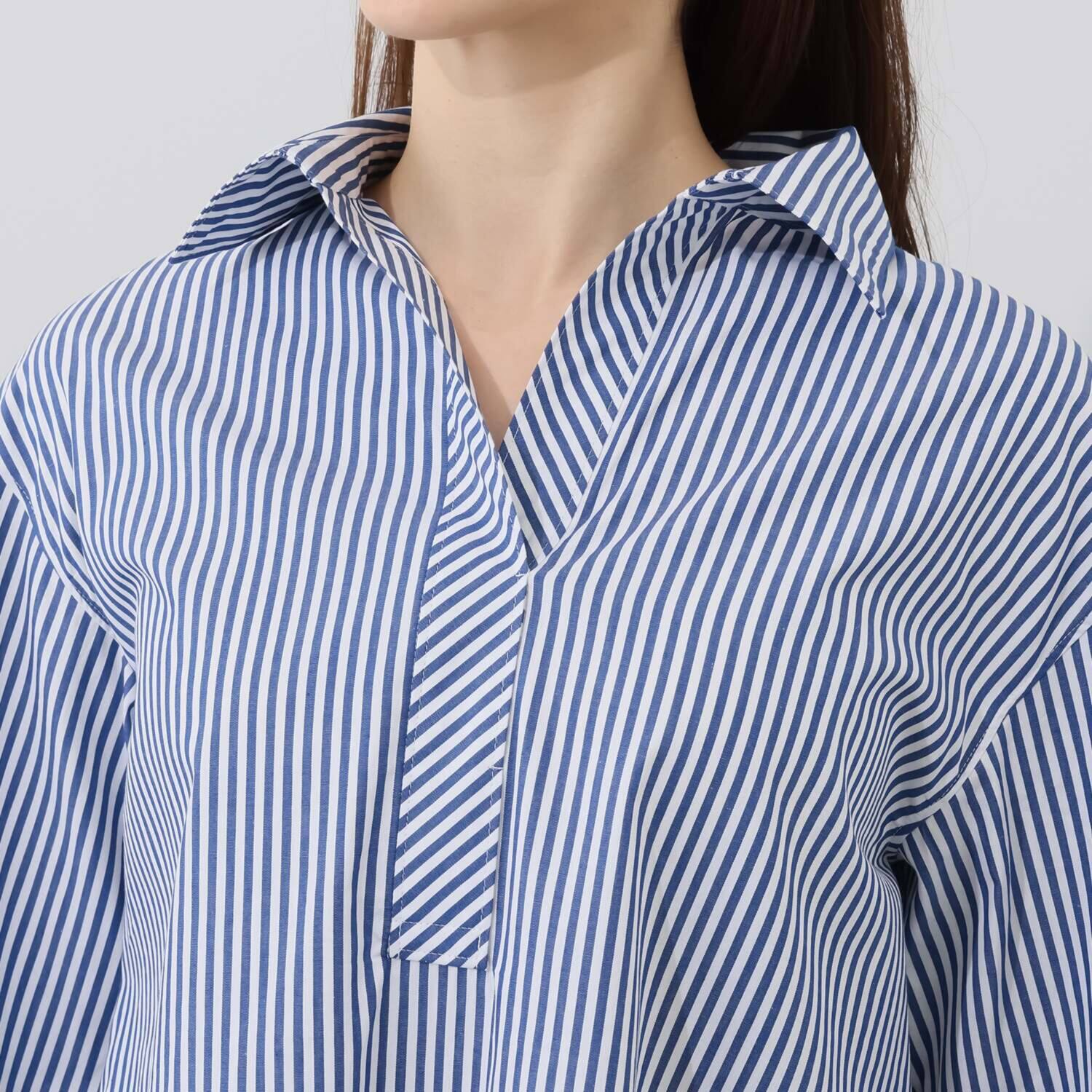 モカサン　ジュンコシマダ コットンストライプ スキッパーカラーシャツ