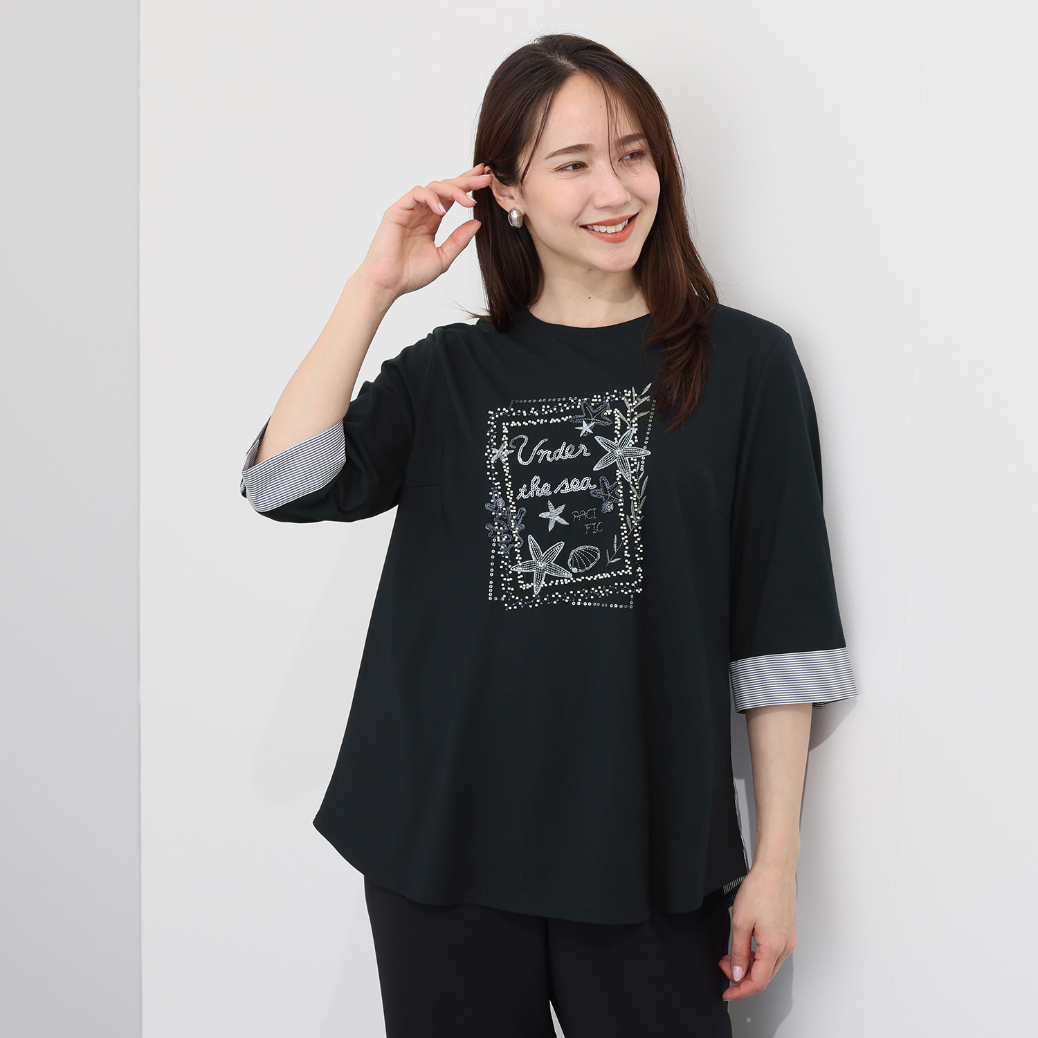 レ・ラリック ビーズ＆刺しゅう加工 カットソー