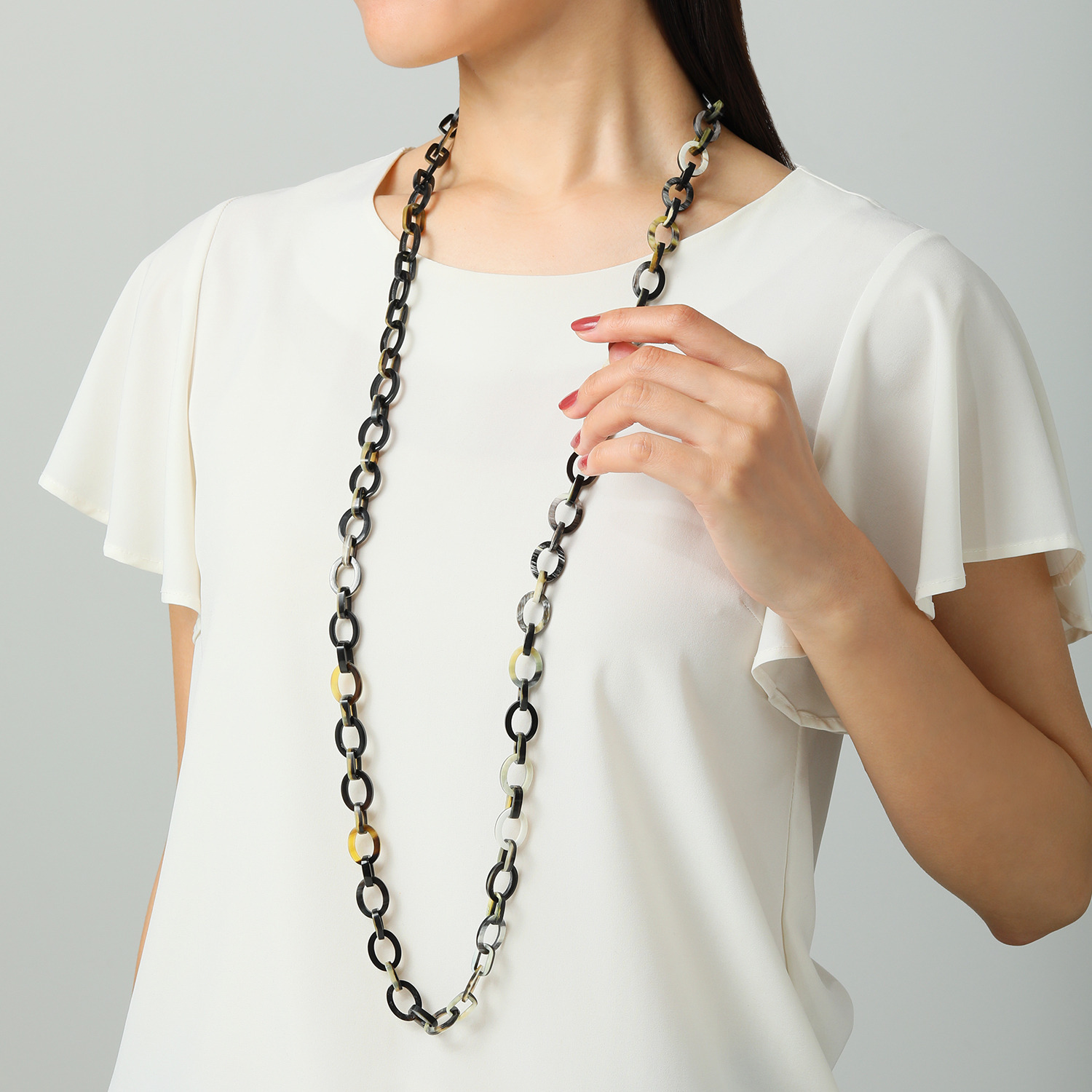 ミル・レーヴ 水牛 チェーンデザイン スーパーロングネックレス