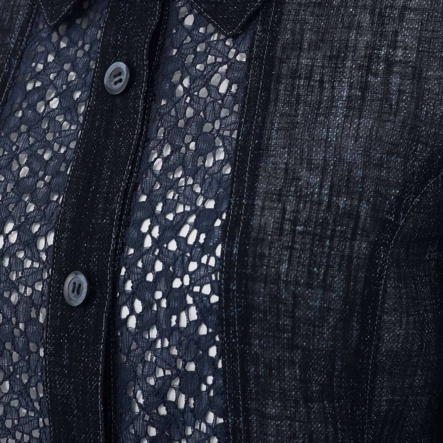 里麻 トリアセテート混 デニム調プリント レース切替ジャケット