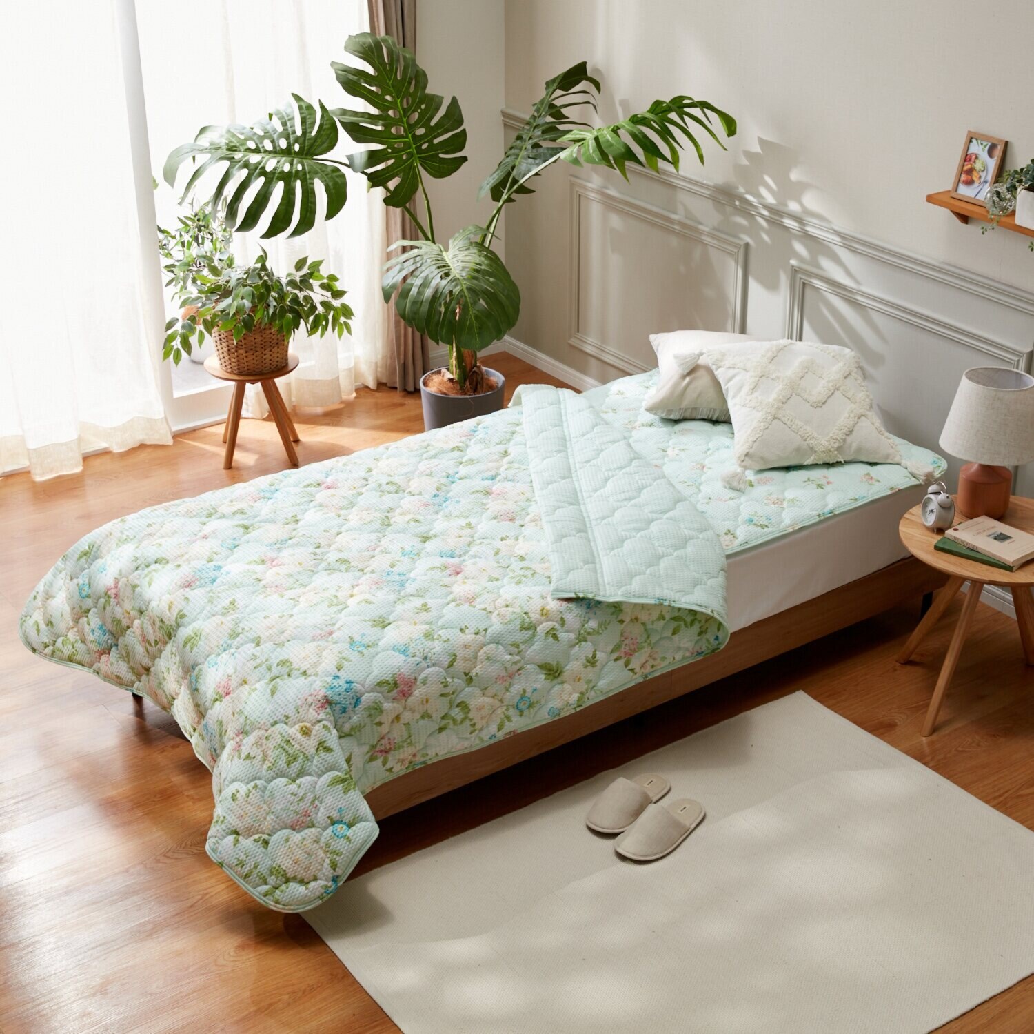 大津毛織 やわらか・さわやか 綿混リップル キルトケット＆ 敷きパッド２点セット ＜セミダブル＞