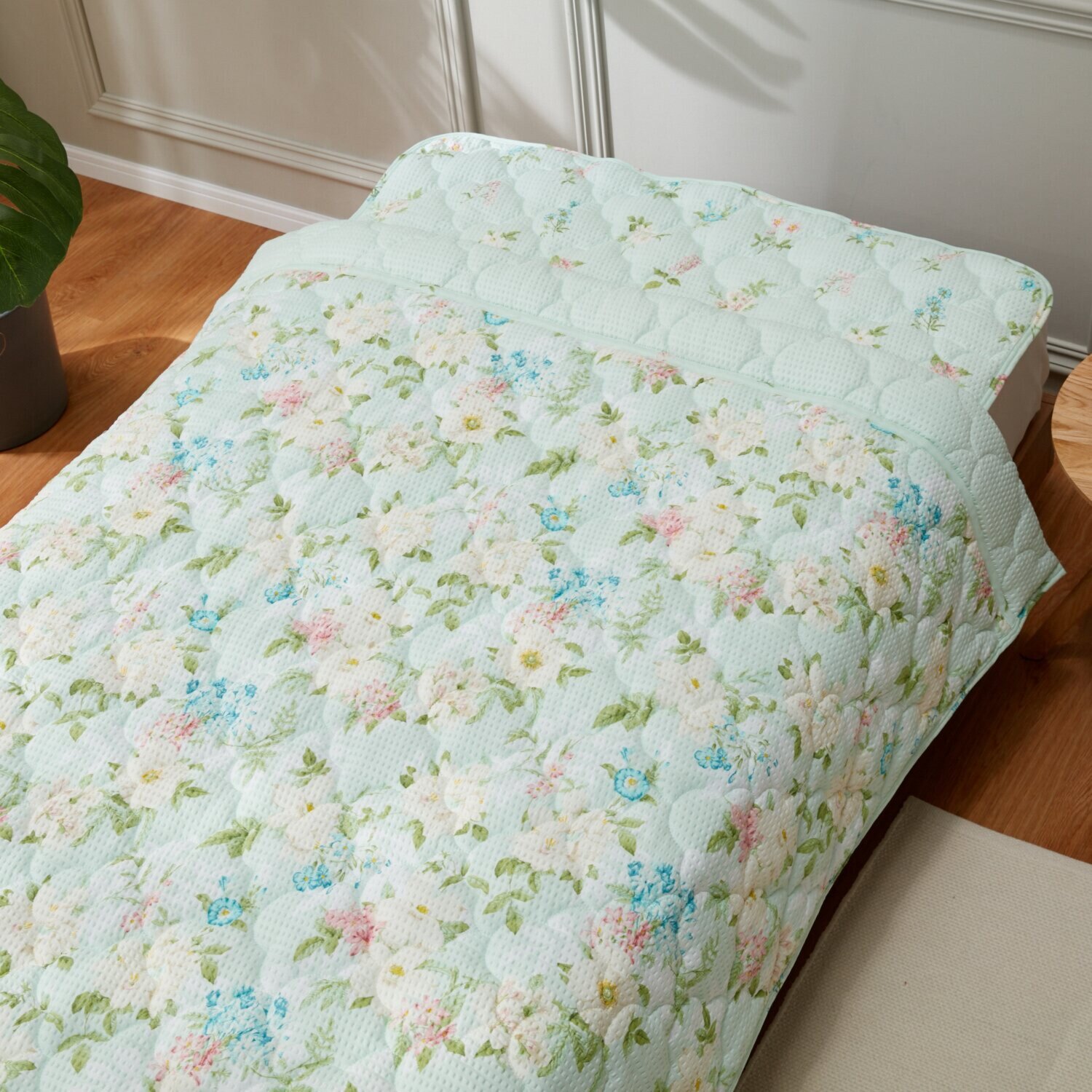 大津毛織 やわらか・さわやか 綿混リップル キルトケット＆ 敷きパッド２点セット ＜セミダブル＞