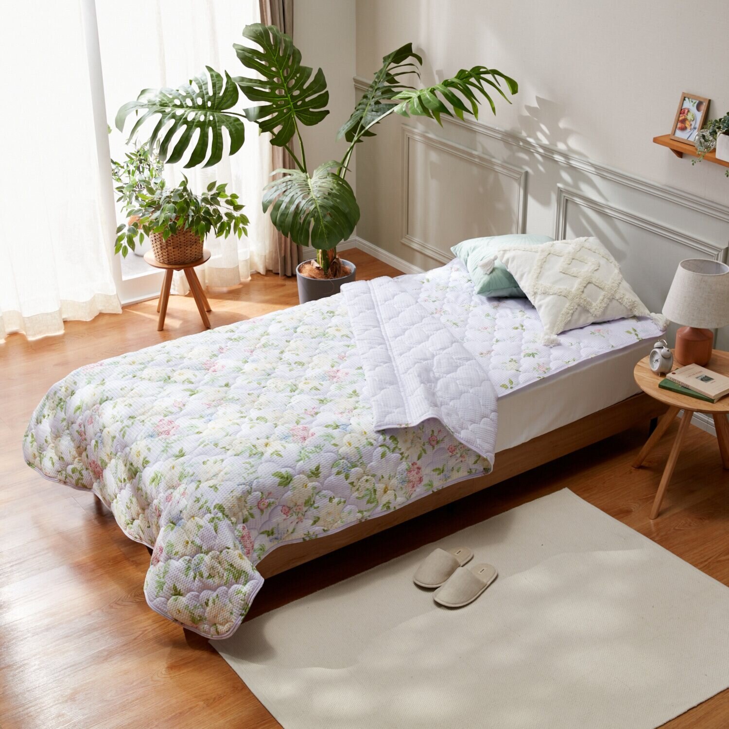 大津毛織 やわらか・さわやか 綿混リップル キルトケット＆ 敷きパッド２点セット ＜クイーン＞