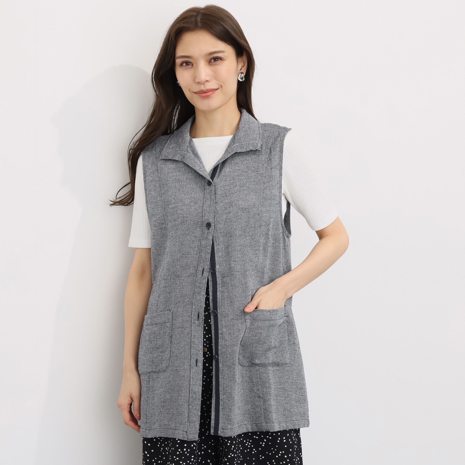 ルナリア 麻混カラミ織 スタンドカラーベスト