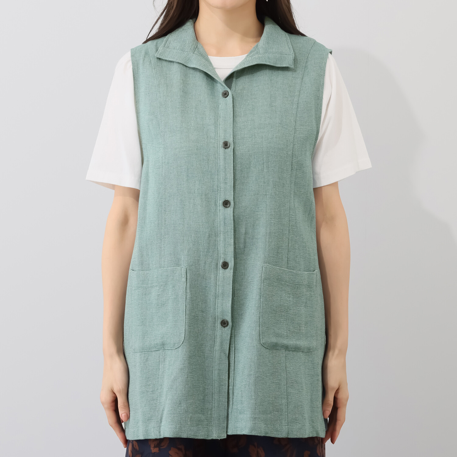 ルナリア 麻混カラミ織 スタンドカラーベスト