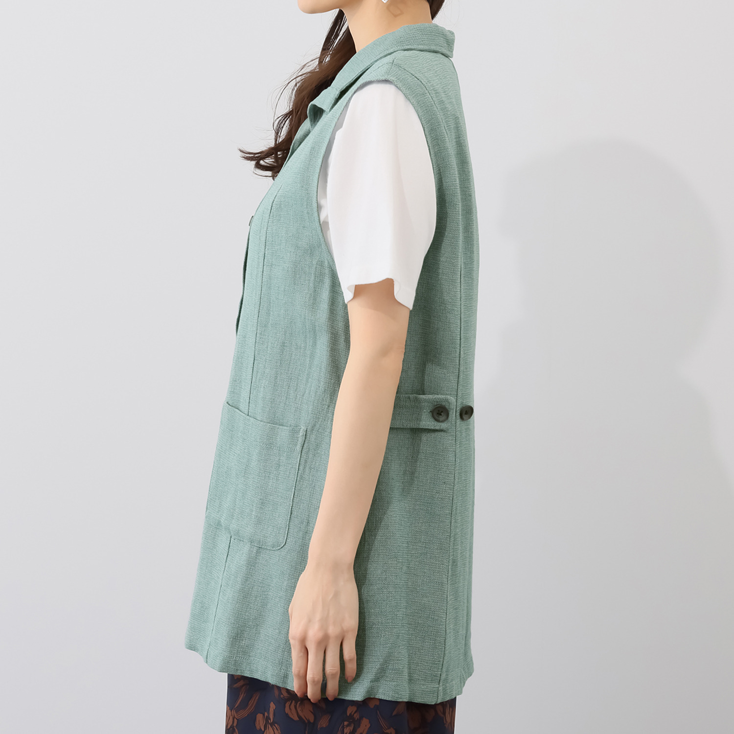 ルナリア 麻混カラミ織 スタンドカラーベスト