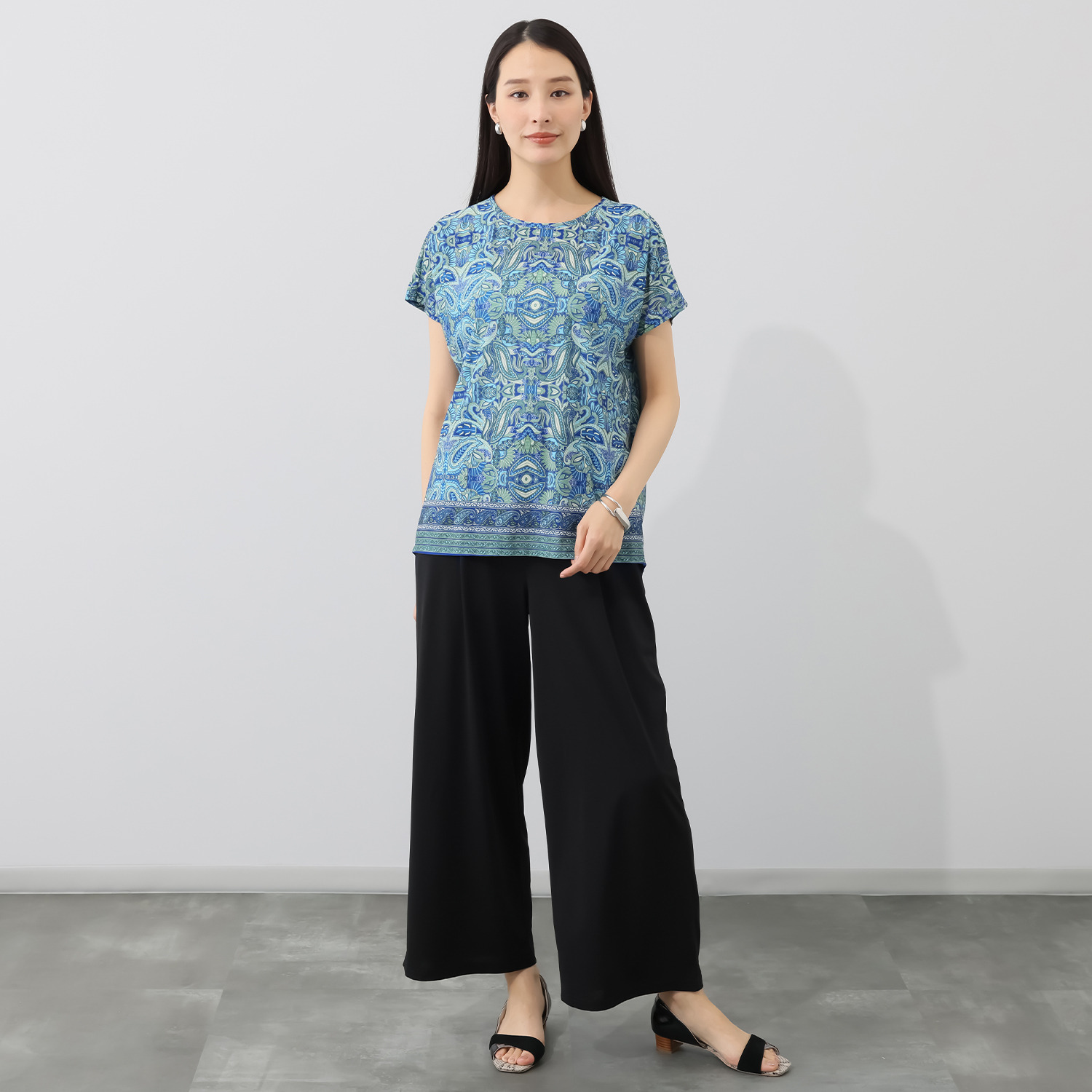 ルイボーテ ひんやりクール らくちんスマート セミワイドパンツ