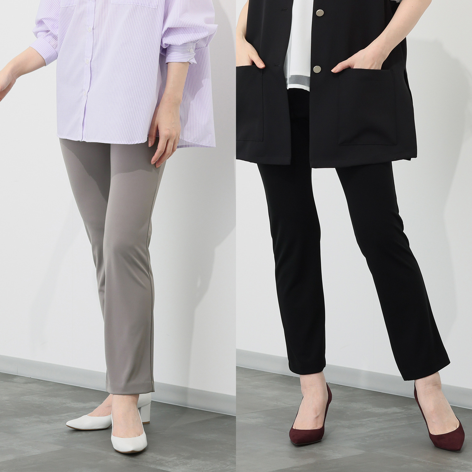 上質ごこち 接触冷感 ソアロン ストレートパンツ ２本セット ＜股下７０ｃｍ＞