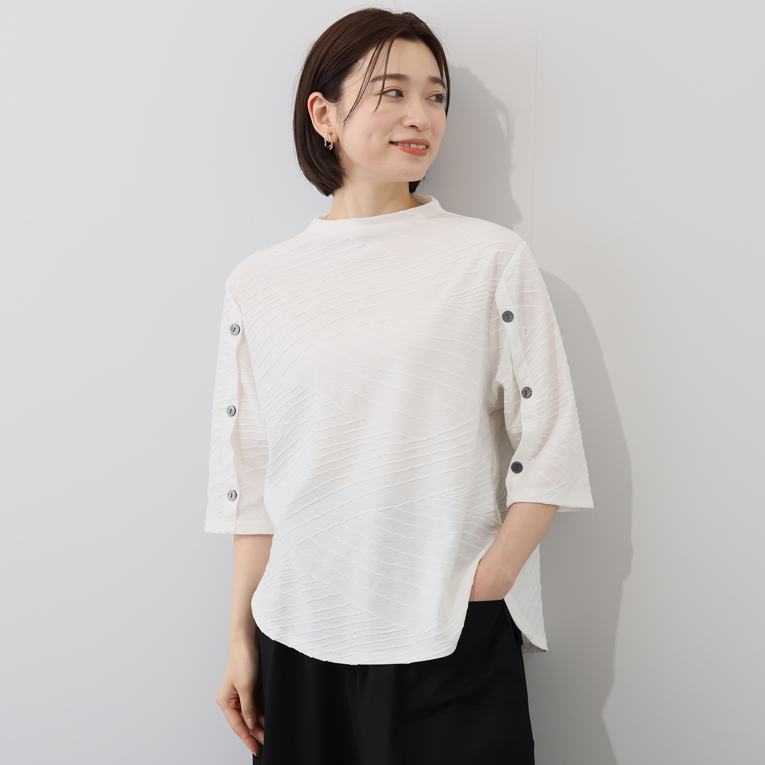 コイビトミサキ 袖ボタンアクセント ジャガードプルオーバー