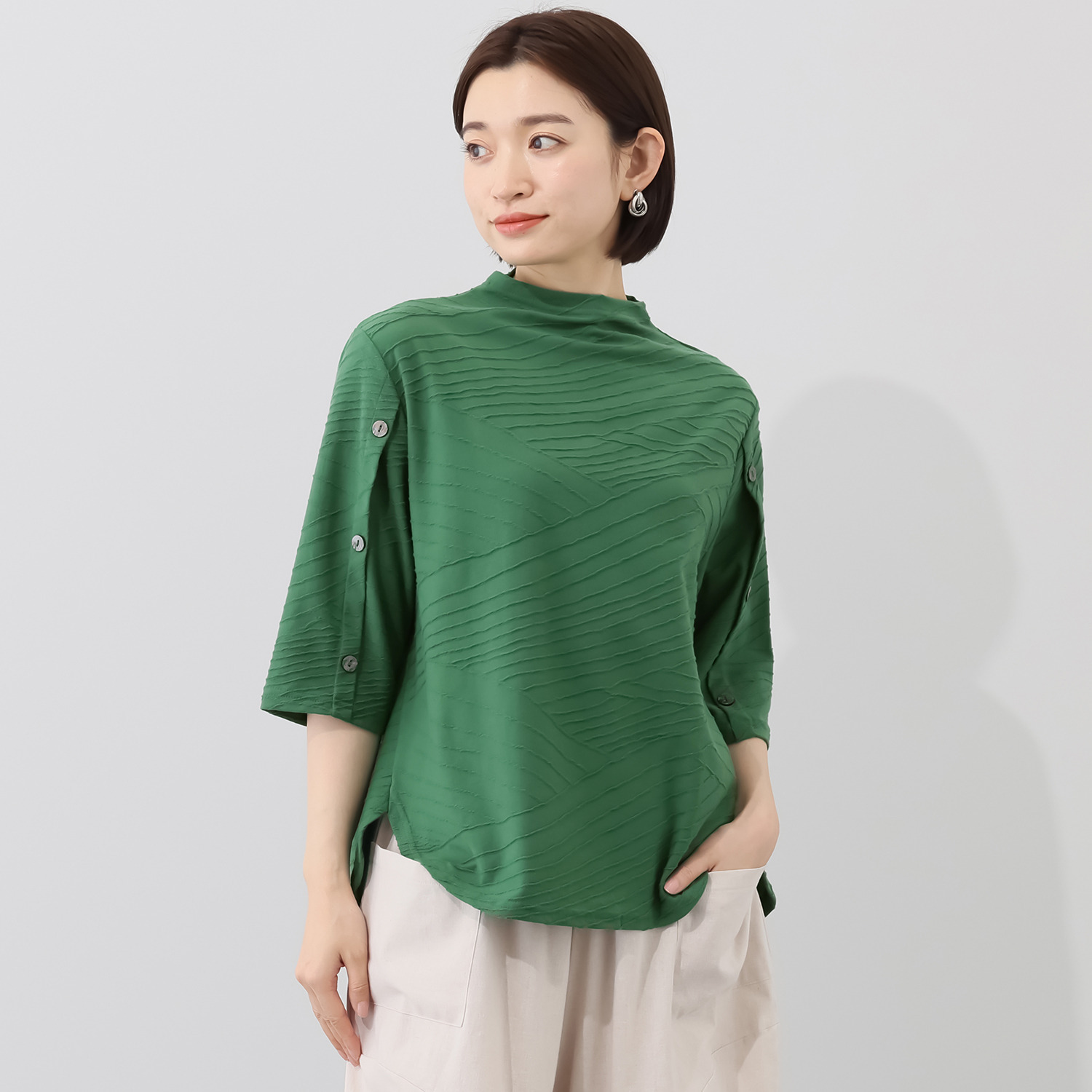 コイビトミサキ 袖ボタンアクセント ジャガードプルオーバー