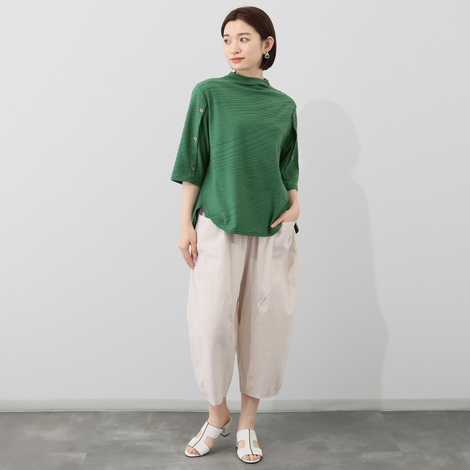 コイビトミサキ 袖ボタンアクセント ジャガードプルオーバー