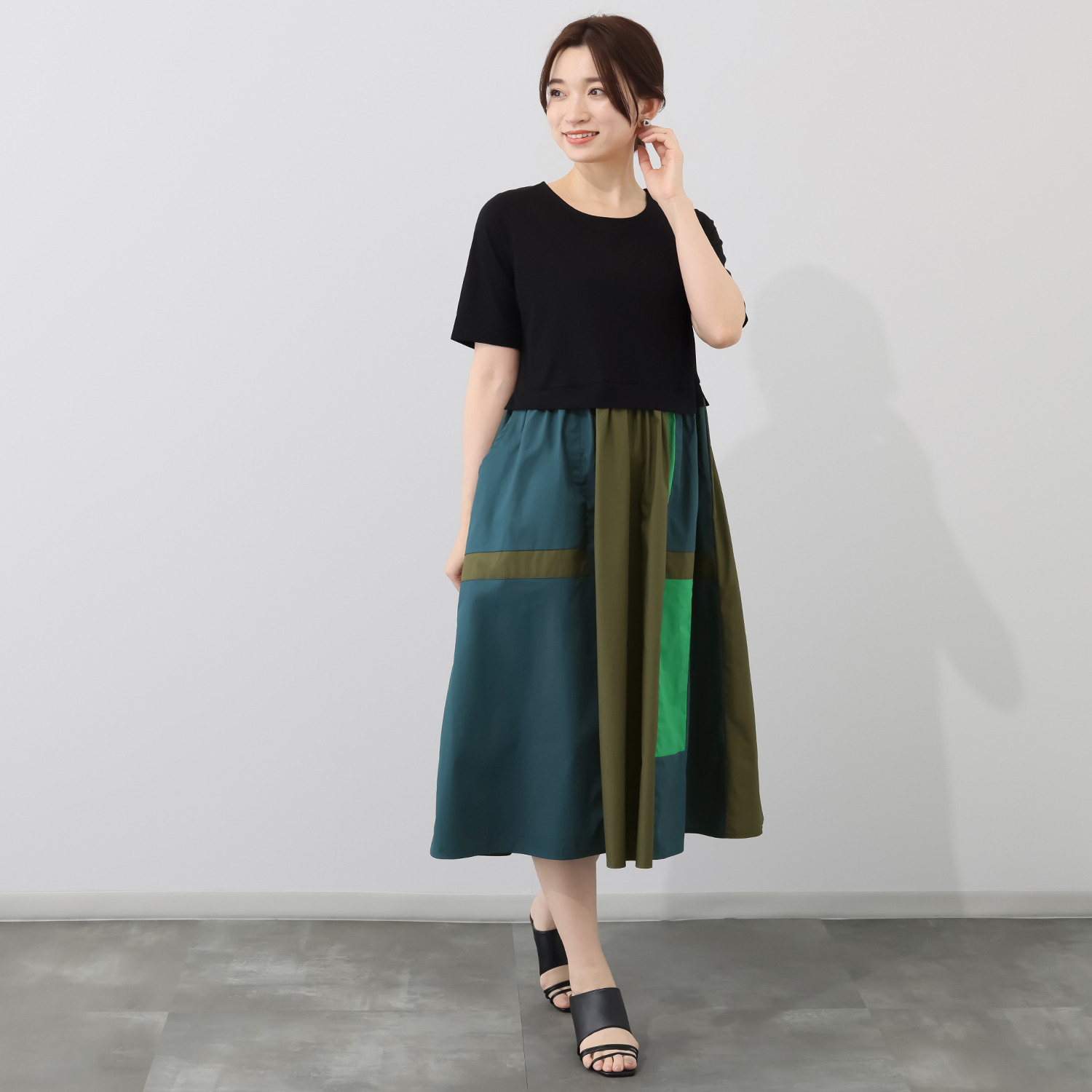 コイビトミサキ コットン１００％ 配色デザイン ドッキングワンピース