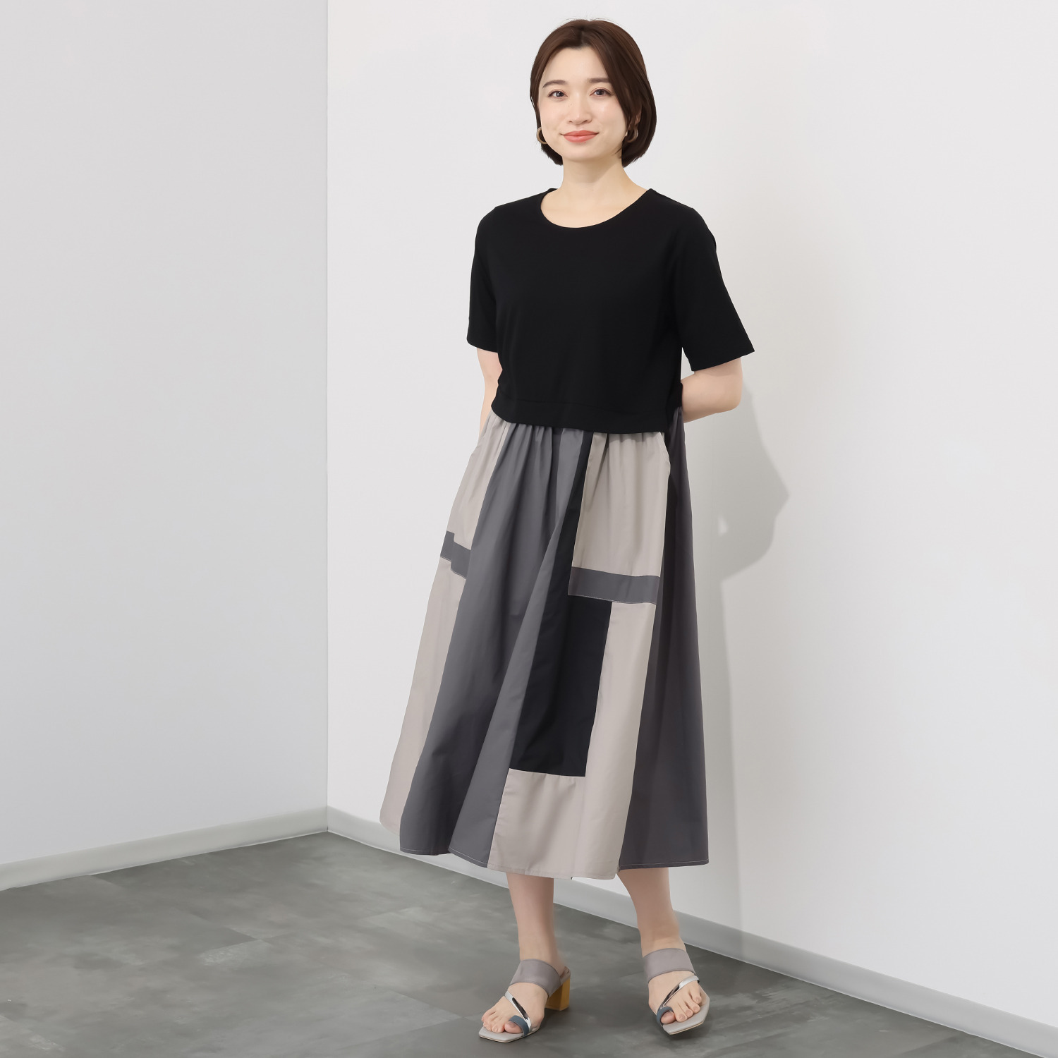 コイビトミサキ コットン１００％ 配色デザイン ドッキングワンピース